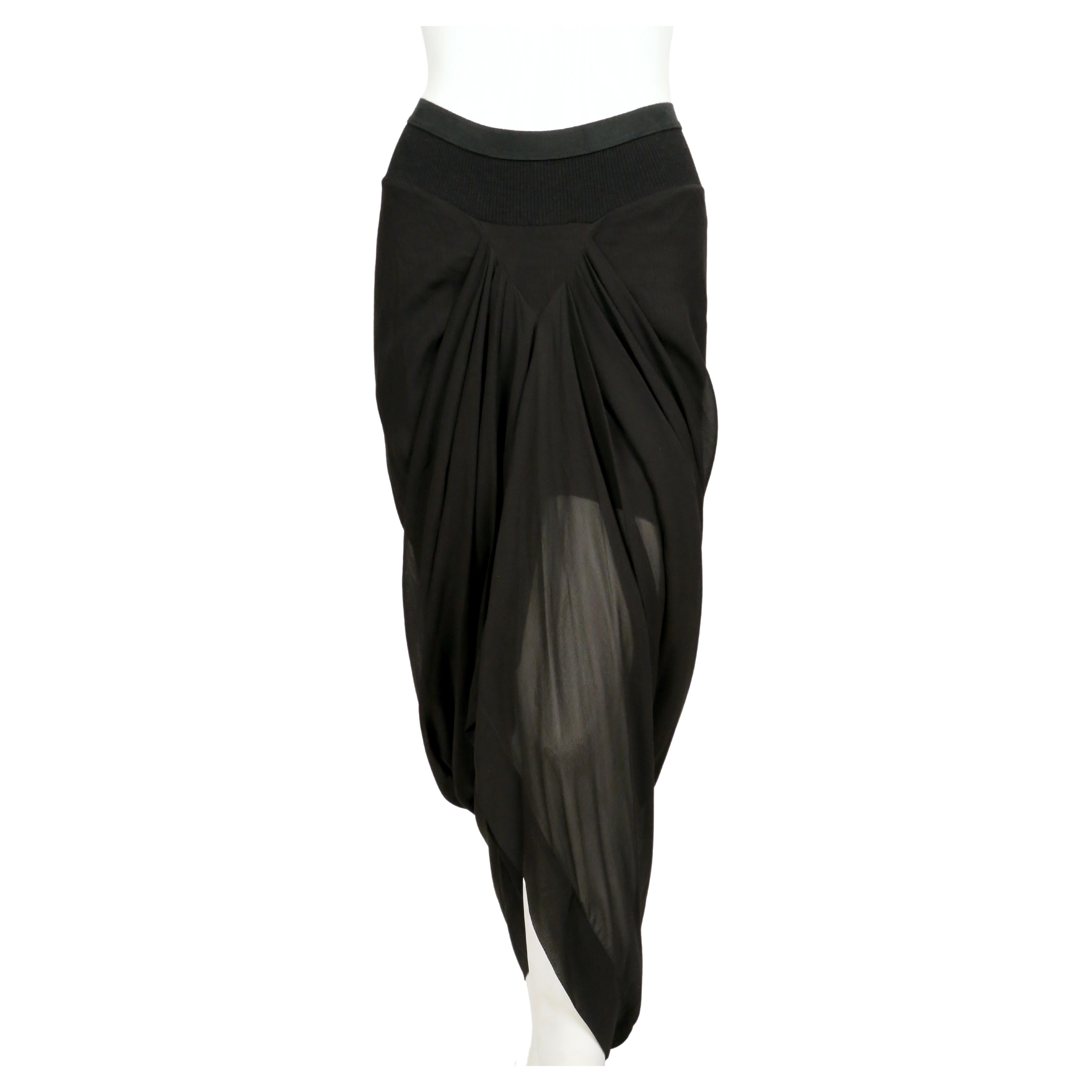 Women's 2007 RICK OWENS wishbone black draped silk RUNWAY skirt For Sale