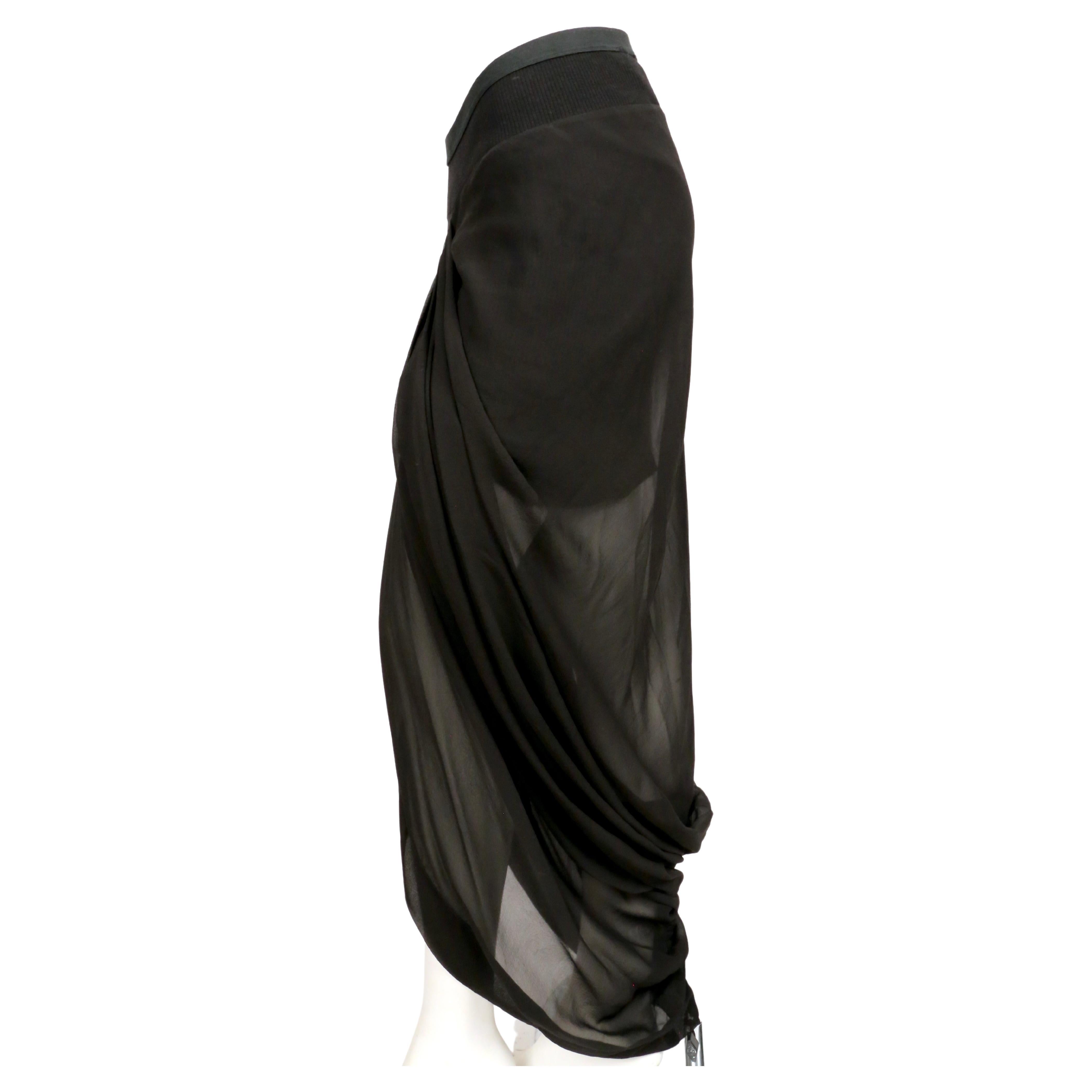 2007 RICK OWENS wishbone black draped silk RUNWAY skirt For Sale 1