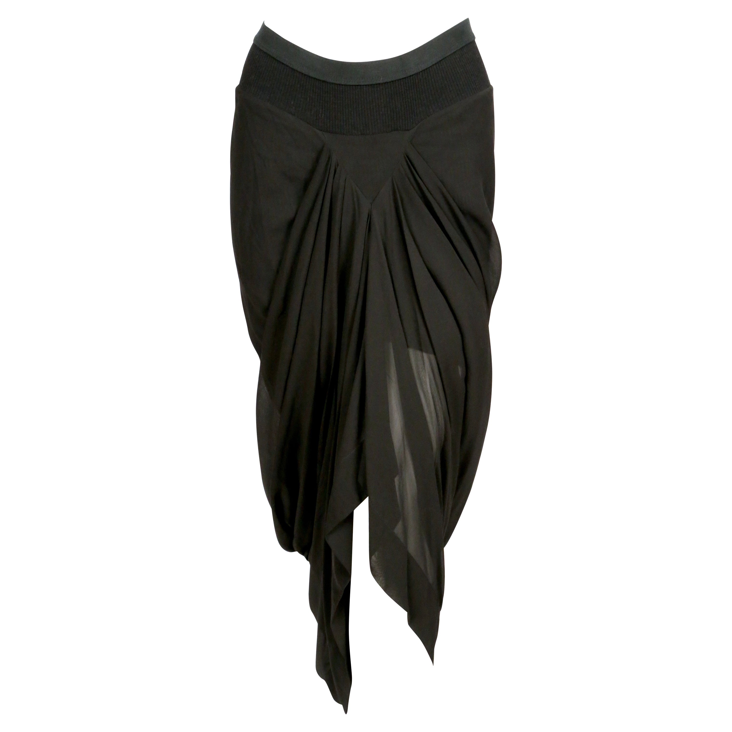 2007 RICK OWENS wishbone schwarz drapierte Seide RUNWAY Rock