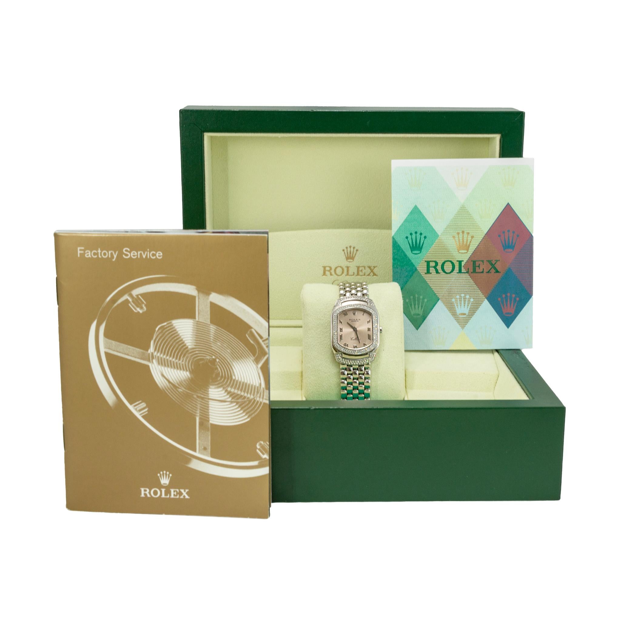 2007 Rolex Cellini 24MM 6693 Oro bianco 18 carati Pave Diamante Quarzo Orologio in vendita 5