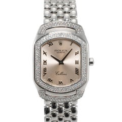 2007 Rolex Cellini Cellissima 24MM 6693 18K White Gold Pave Diamond Quartz Watch