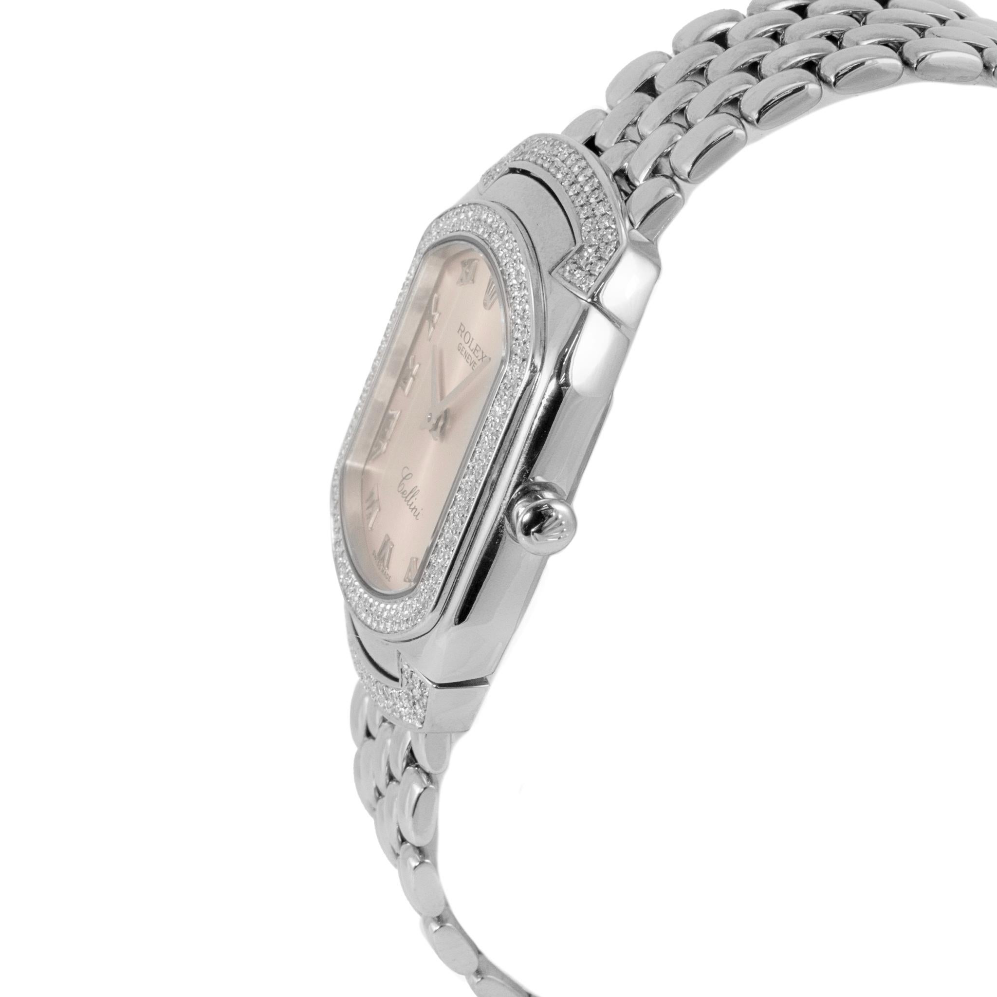 2007 Rolex Cellini 24MM 6693 Oro bianco 18 carati Pave Diamante Quarzo Orologio In condizioni ottime in vendita a Houston, TX