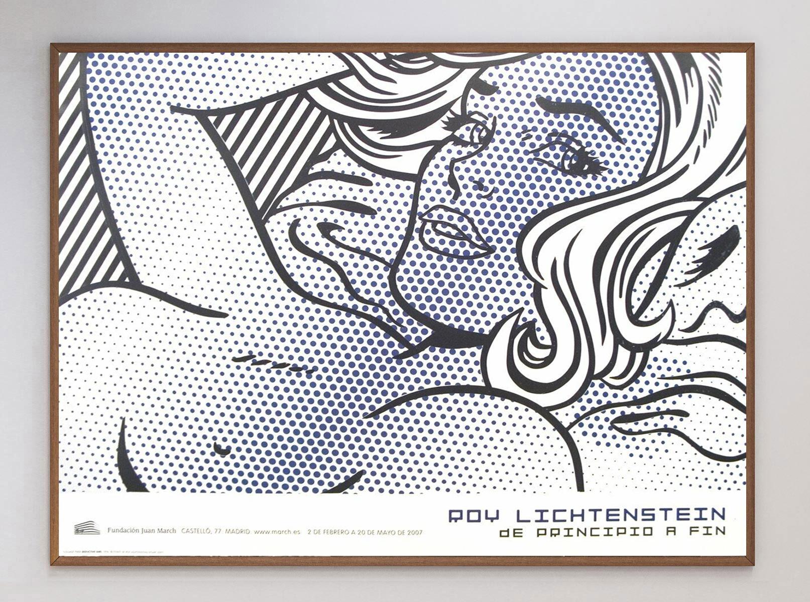 Questo splendido e raro disegno è stato creato per la Fundacion Juan March di Madrid, in Spagna, per promuovere la mostra retrospettiva di Roy Lichtenstein 