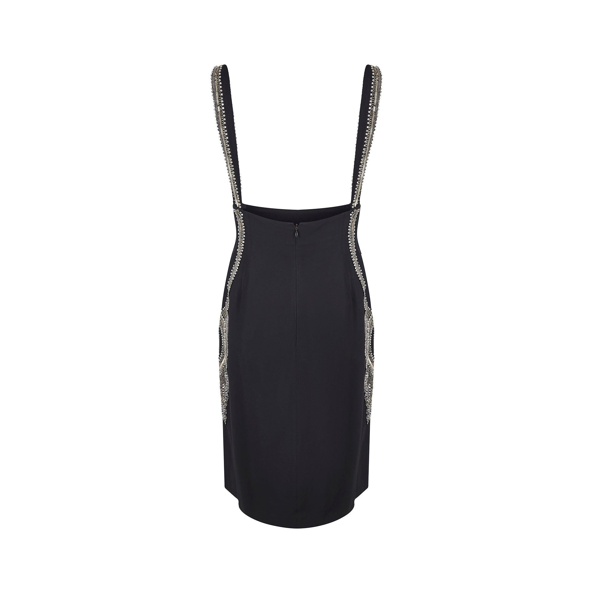 2007 Runway Alexander McQueen Black Crystal Embellished Pinafore Skirt In Excellent Condition For Sale In London, GB