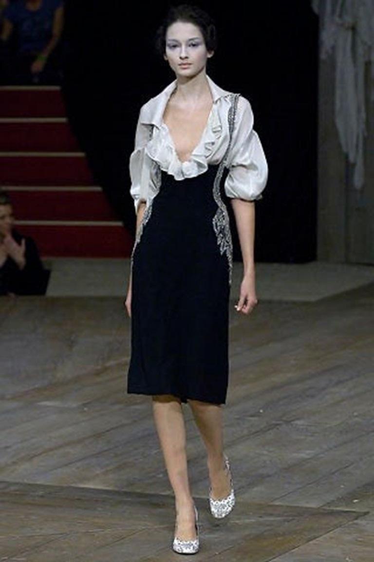2007 Runway Alexander McQueen Black Crystal Embellished Pinafore Skirt For Sale 2