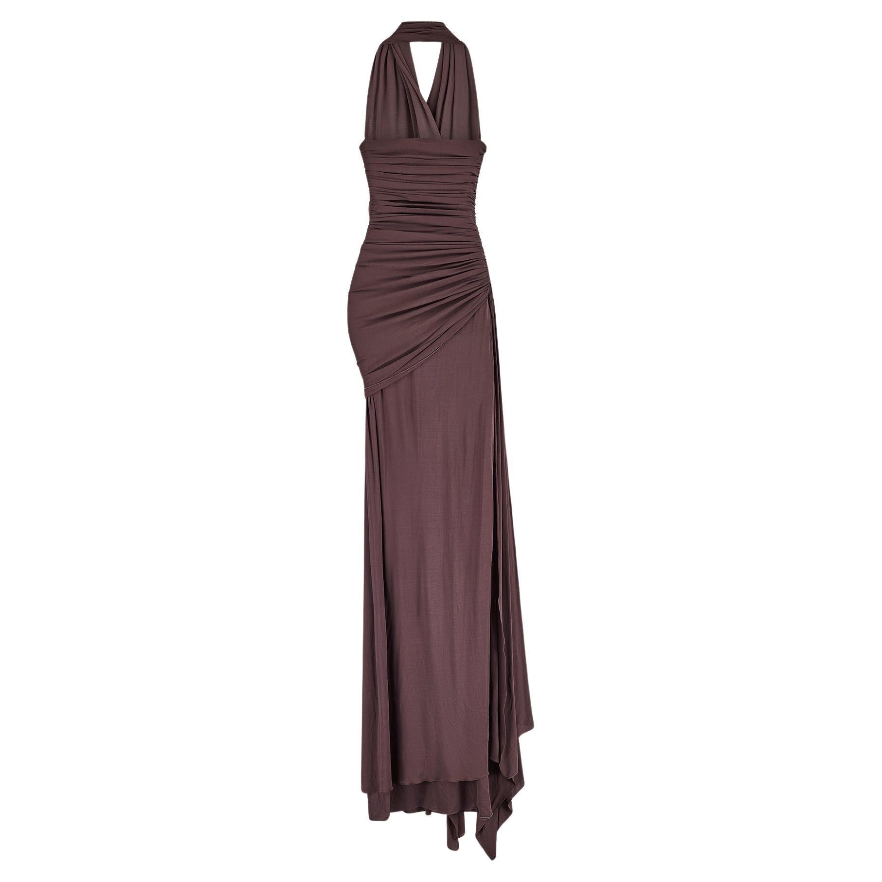 2007 Runway Guy Laroche Couture Dark Mauve Halter-Neck Dress For Sale