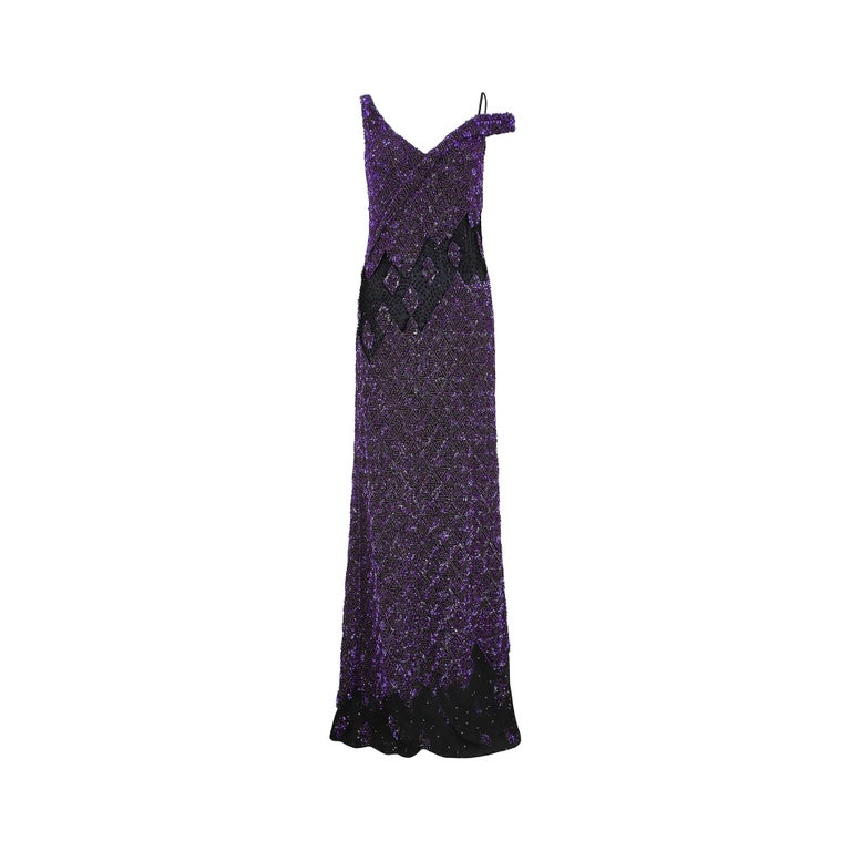 on the runway maxi dress purple 2007 Runway Guy Laroche Purple Sequin Maxi Dress For Sale at 1stDibs