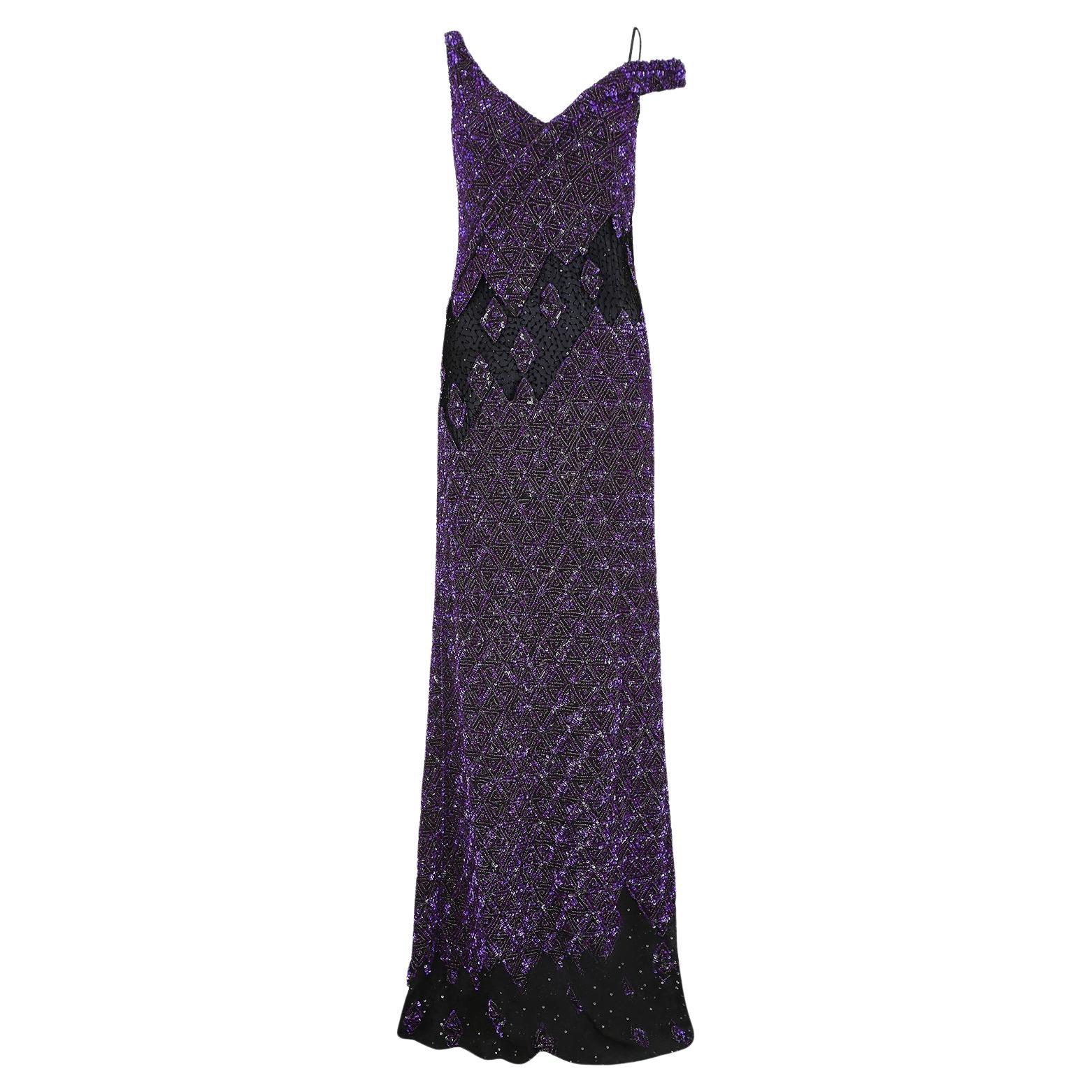 2007 Laufsteg Guy Laroche Lila Pailletten-Maxikleid im Angebot