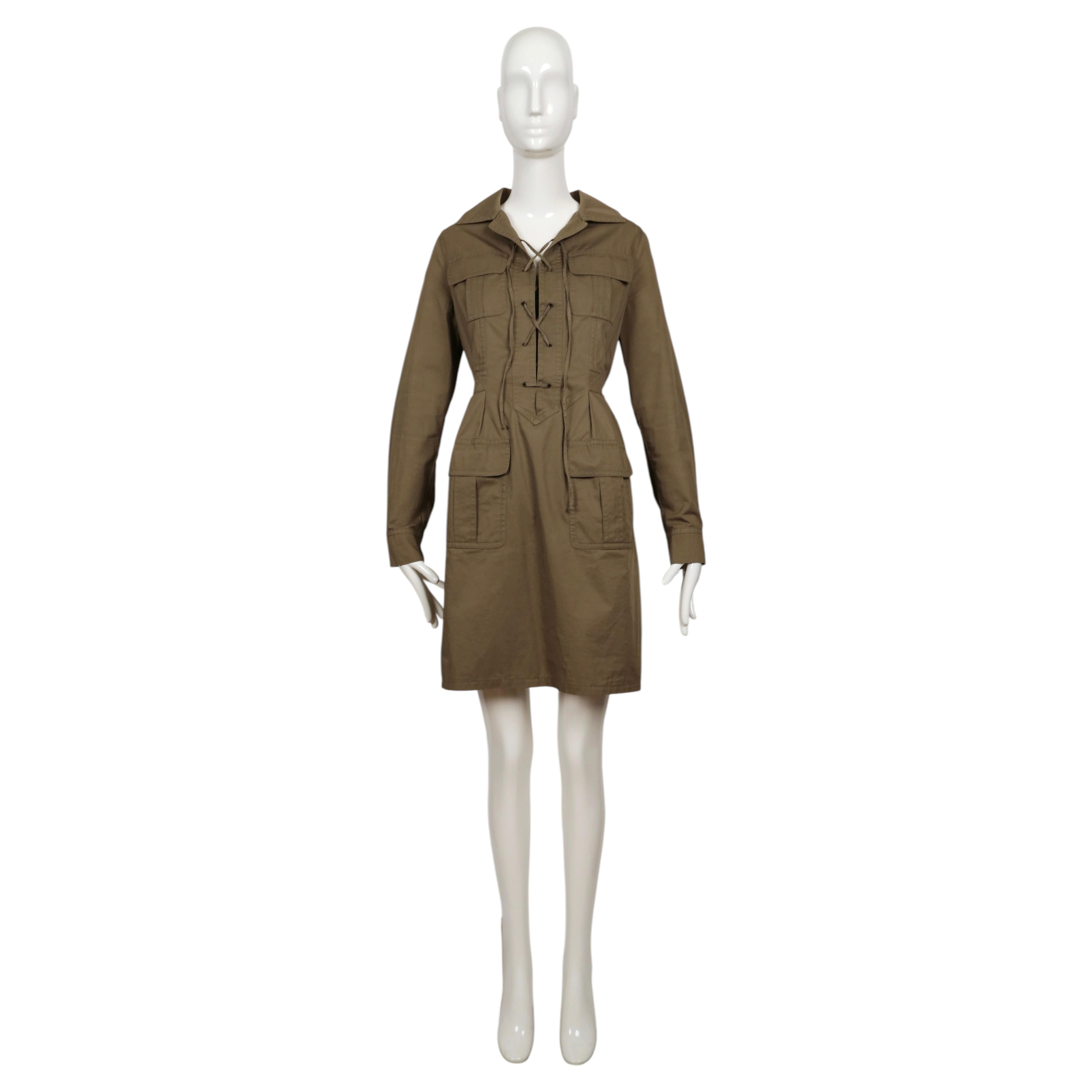 2007 SAINT LAURENT rive gauche khaki green 'saharienne' safari tunic dress For Sale