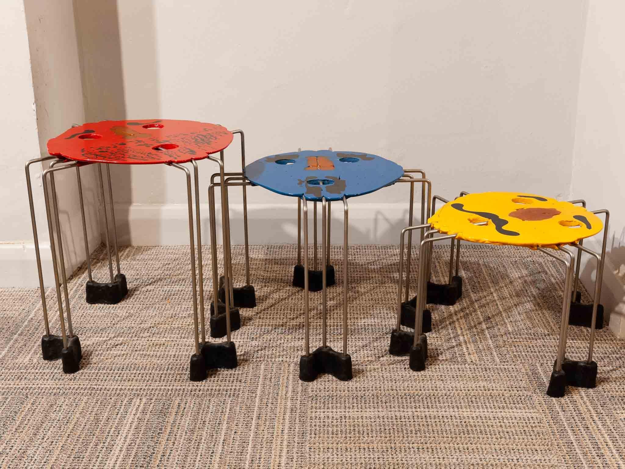 2007 Signed Set of Triple Play Coloured Side Tables by Gaetano Pesce In Excellent Condition In London, England