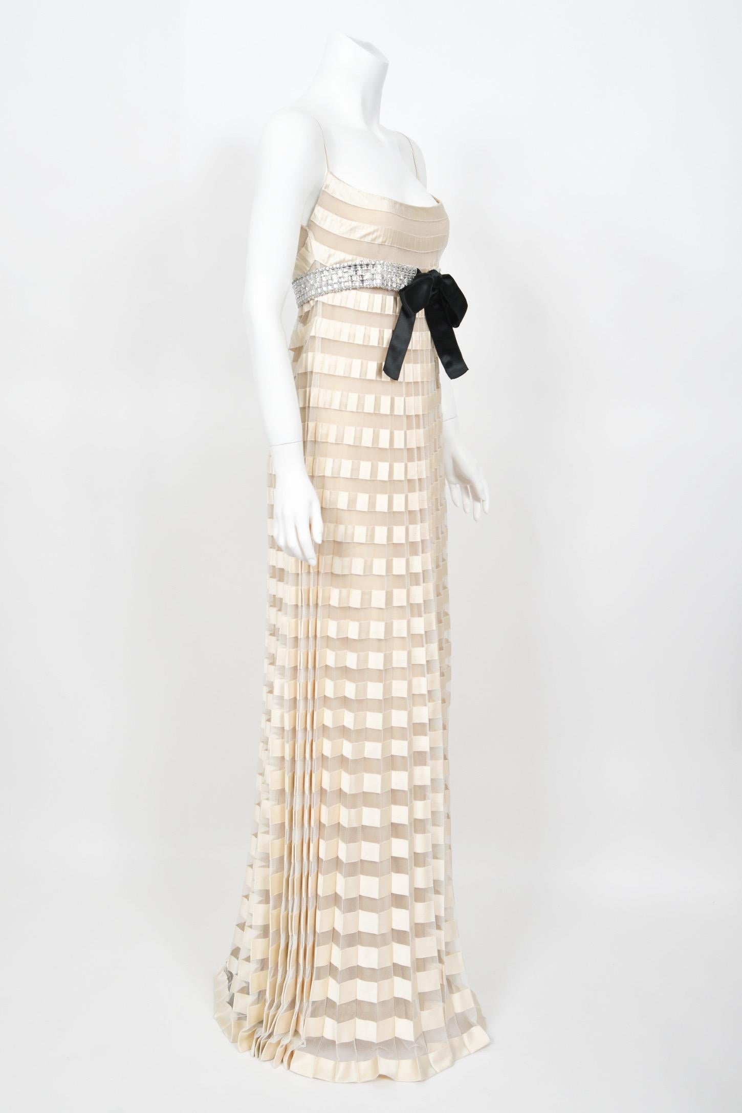 2007 Valentino Documented Runway Ivory Sheer-Illusion Silk & Tulle Pleated Gown 8