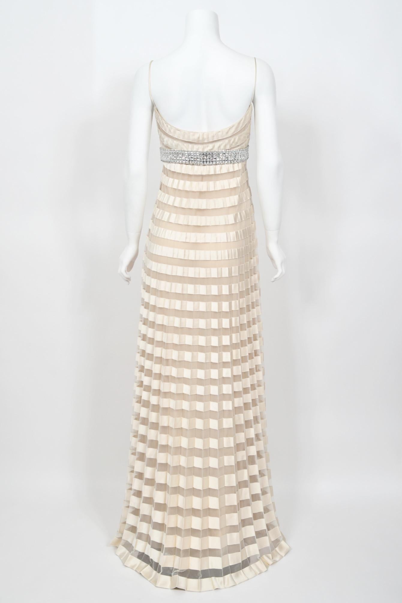 2007 Valentino Documented Runway Ivory Sheer-Illusion Silk & Tulle Pleated Gown 10
