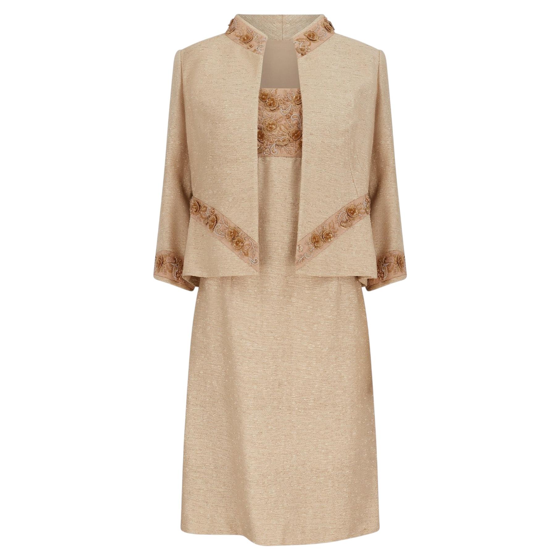2007 Valentino Couture Pasarela Crema Bordado Traje de Vestir en venta