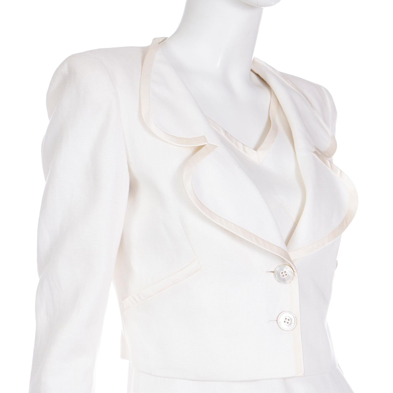 2007 Valentino Ivory Linen Sleeveless Runway Dress w Cropped Blazer Jacket For Sale 6