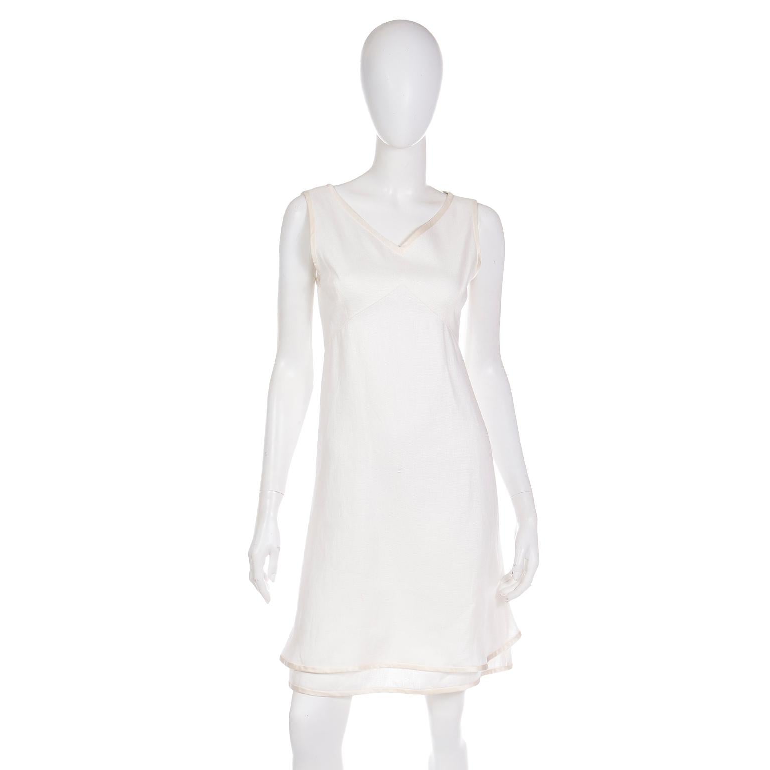 2007 Valentino Ivory Linen Sleeveless Runway Dress w Cropped Blazer Jacket For Sale 11