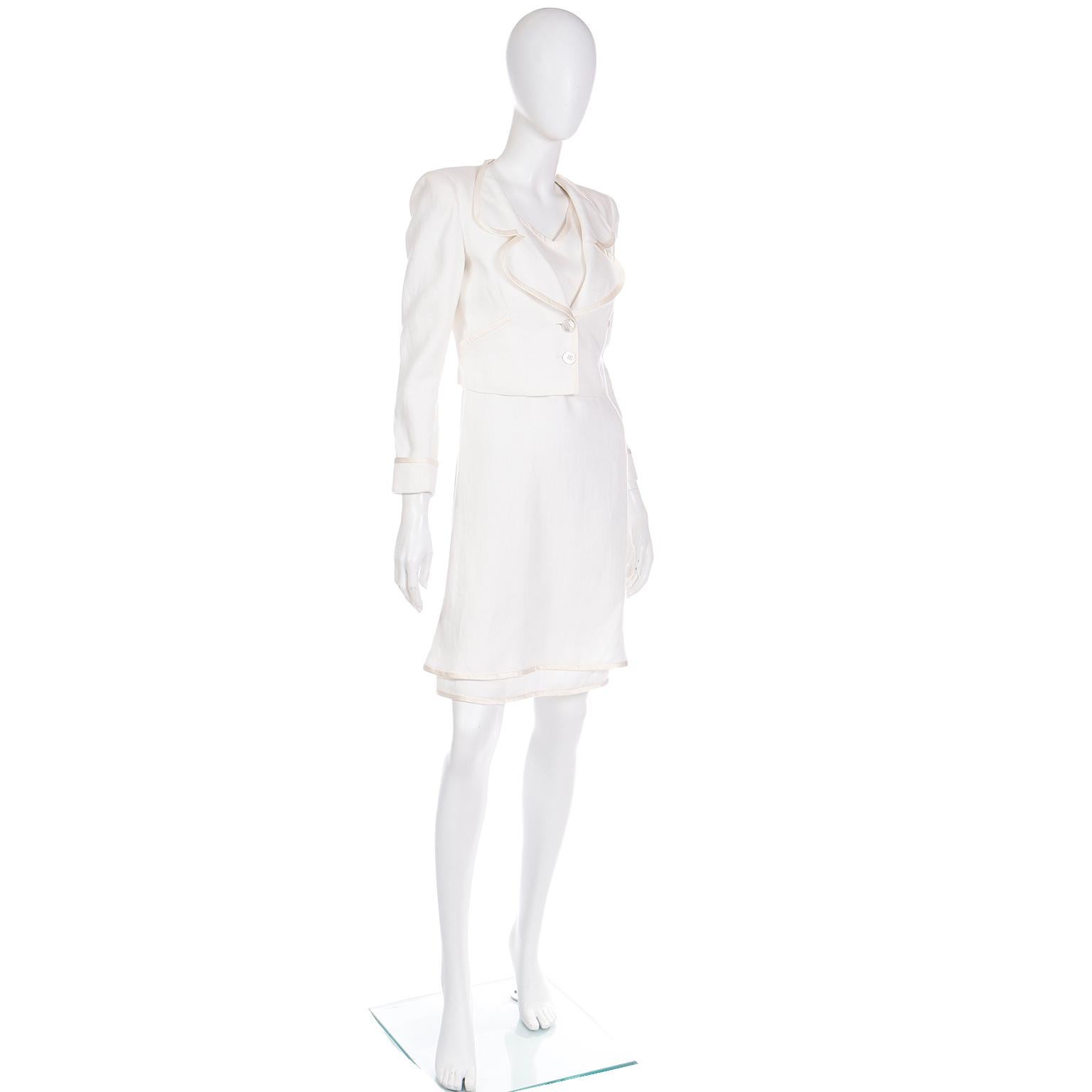 2007 Valentino Ivory Linen Sleeveless Runway Dress w Cropped Blazer Jacket For Sale 1