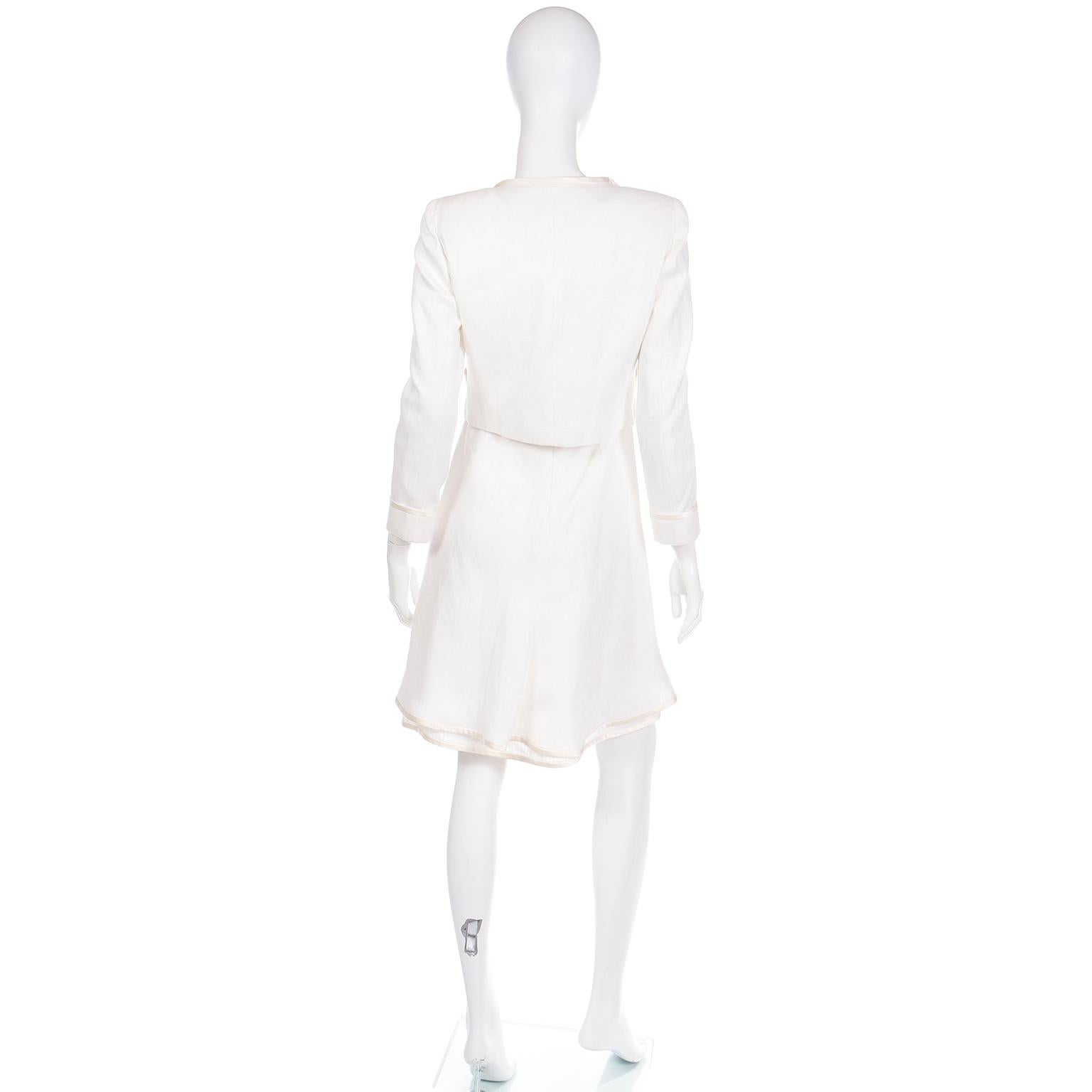 2007 Valentino Ivory Linen Sleeveless Runway Dress w Cropped Blazer Jacket For Sale 3