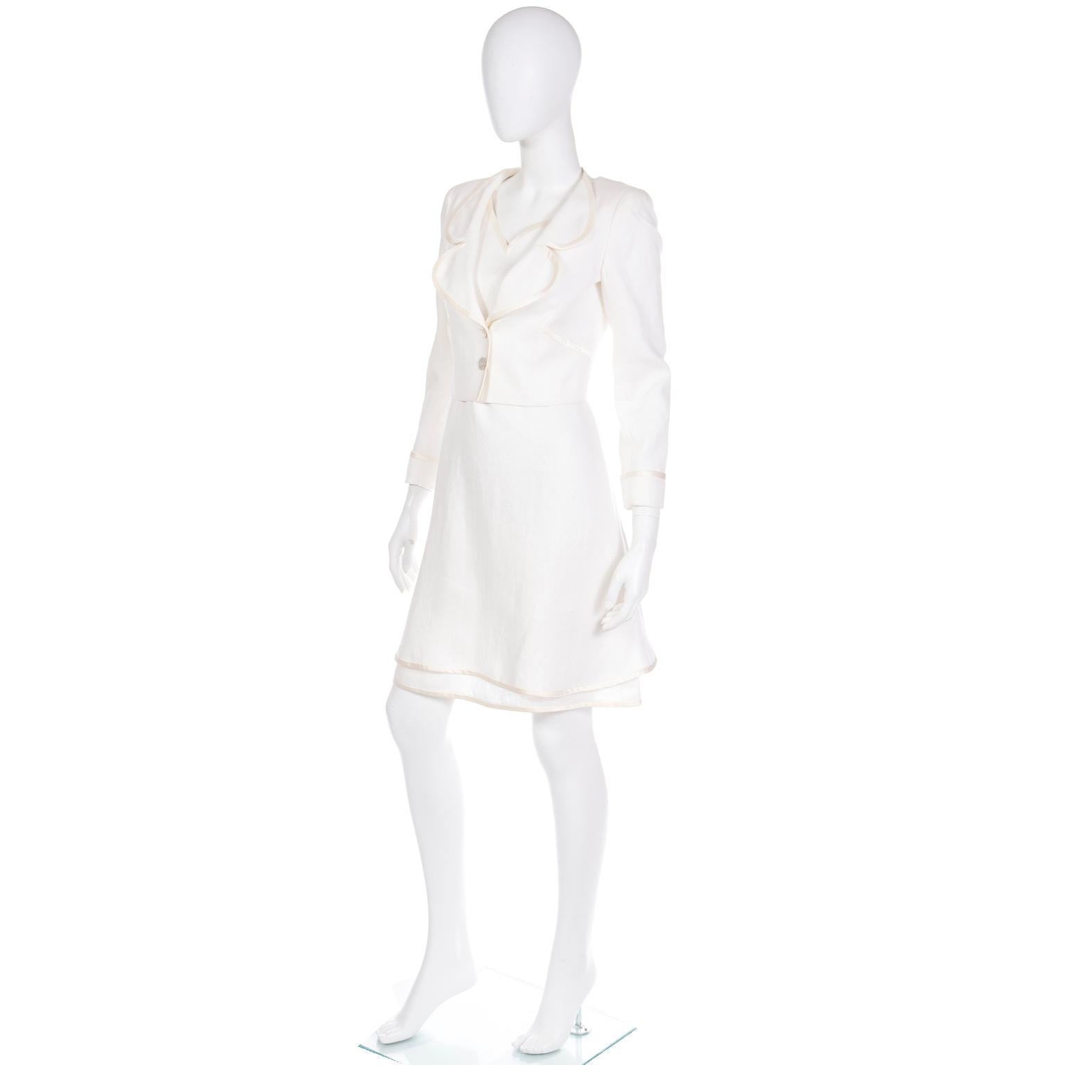 2007 Valentino Ivory Linen Sleeveless Runway Dress w Cropped Blazer Jacket For Sale 4