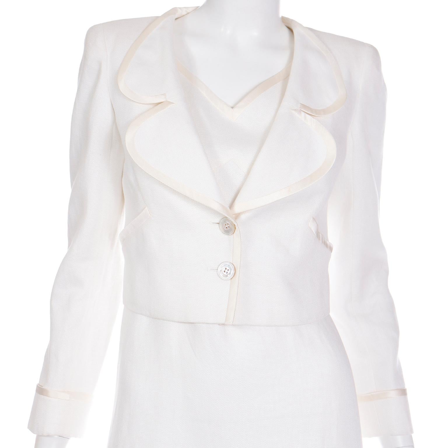 2007 Valentino Ivory Linen Sleeveless Runway Dress w Cropped Blazer Jacket For Sale 5