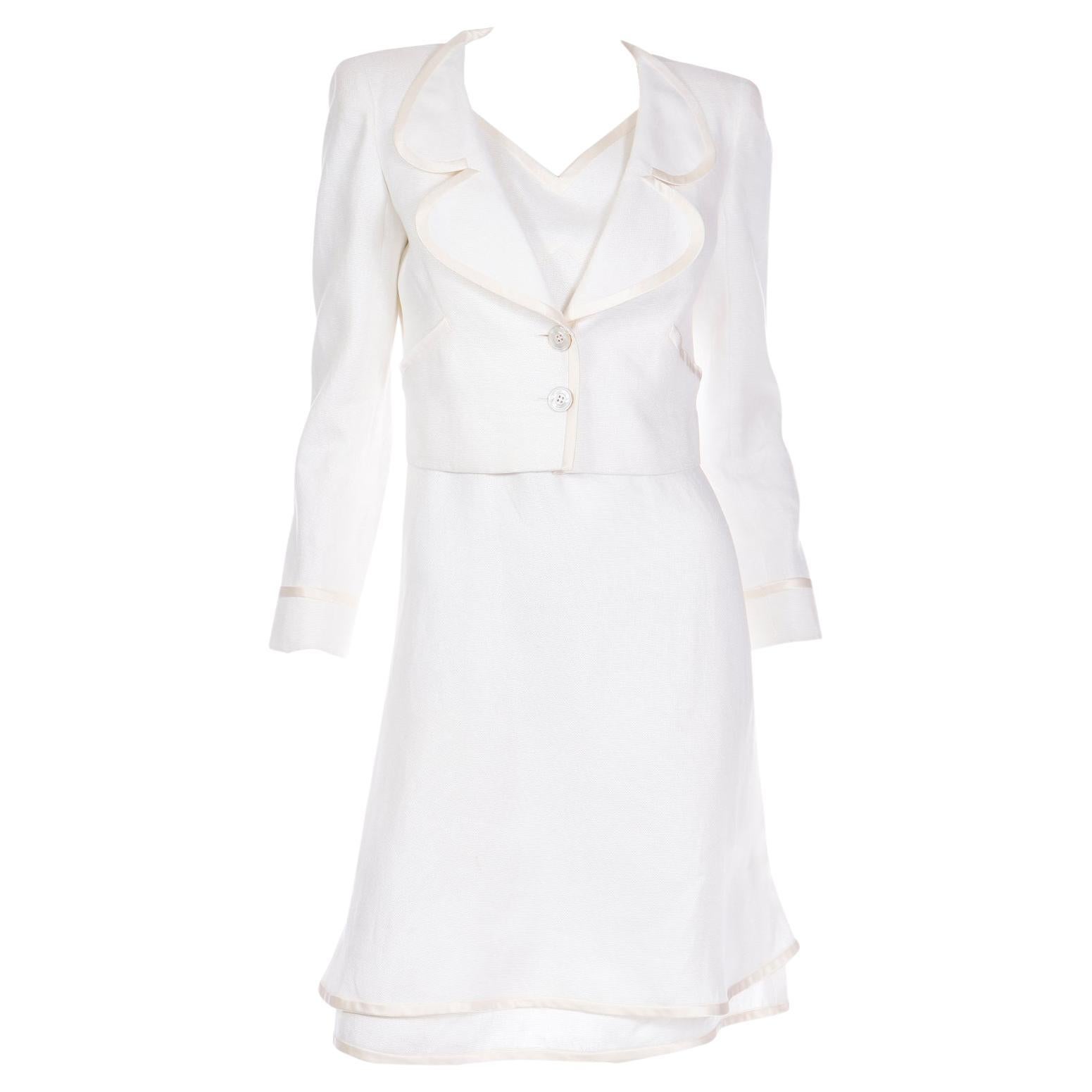 2007 Valentino Ivory Linen Sleeveless Runway Dress w Cropped Blazer Jacket For Sale