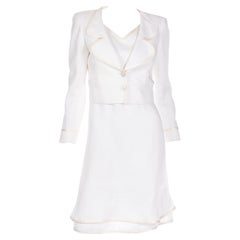 Used 2007 Valentino Ivory Linen Sleeveless Runway Dress w Cropped Blazer Jacket
