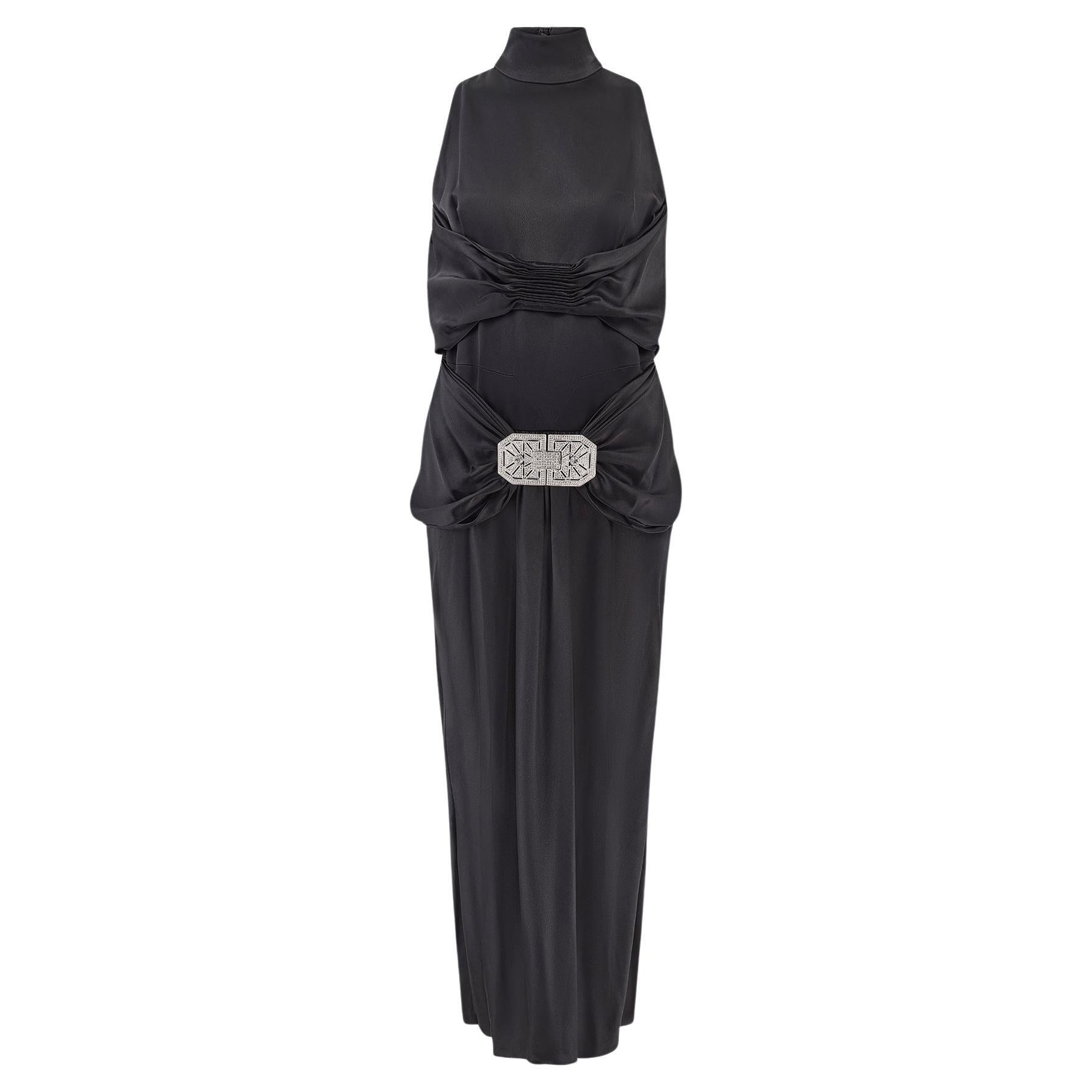 2007 Valentino ha documentato il suo abito in seta nera con fibbia Art Deco in vendita