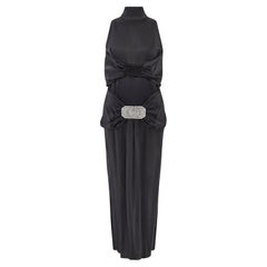 2007 Valentino Runway Documented Black Silk Dress with Art Deco Buckle