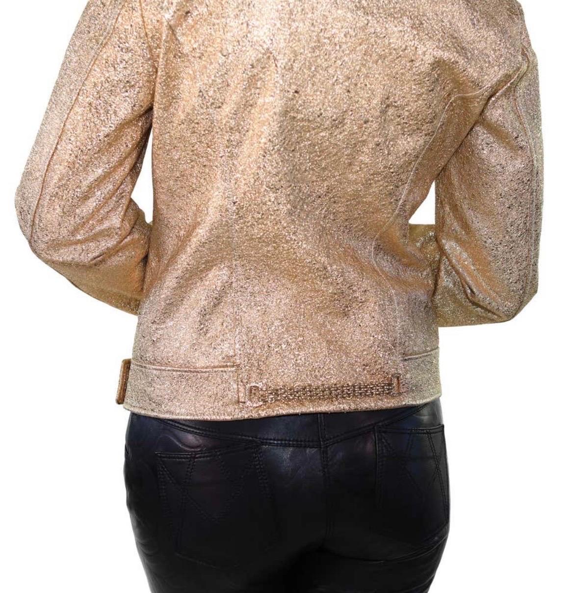2007 Vintage Versace Gold Textured Leather Jacket NWT For Sale 1