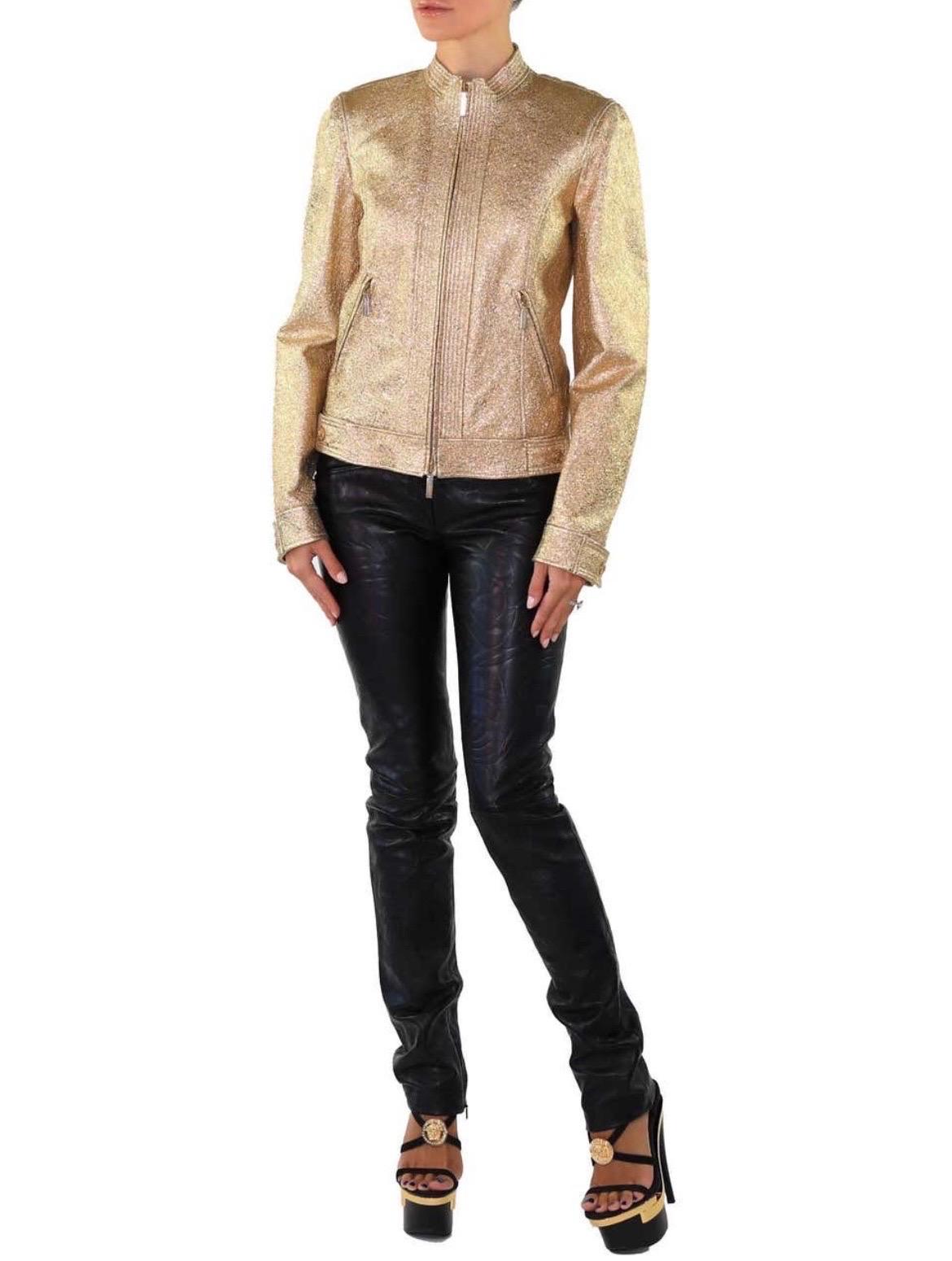 2007 Vintage Versace Gold Textured Leather Jacket NWT For Sale 2
