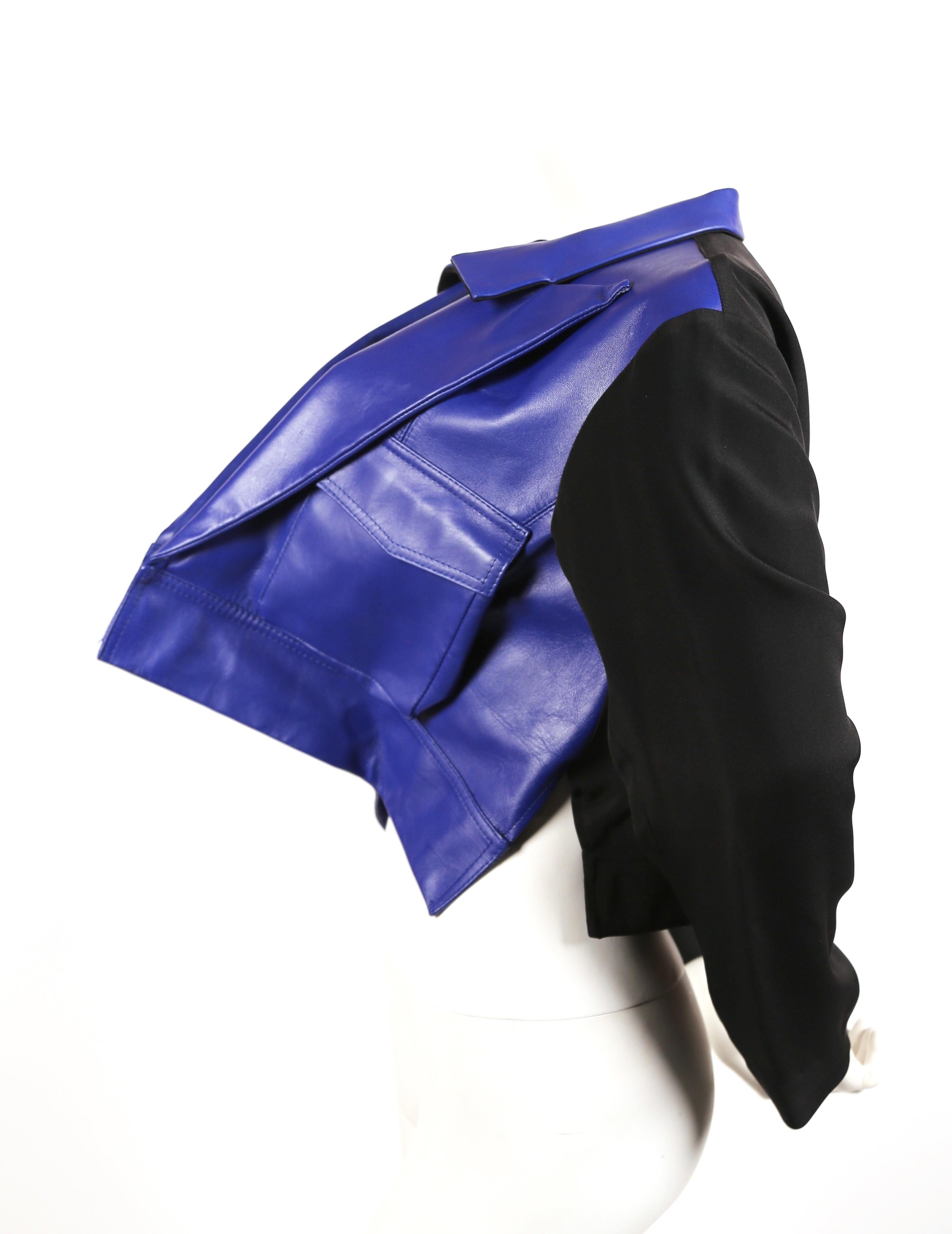 2007 YOHJI YAMAMOTO blue leather runway jacket with forced front - NEW with tags For Sale 1