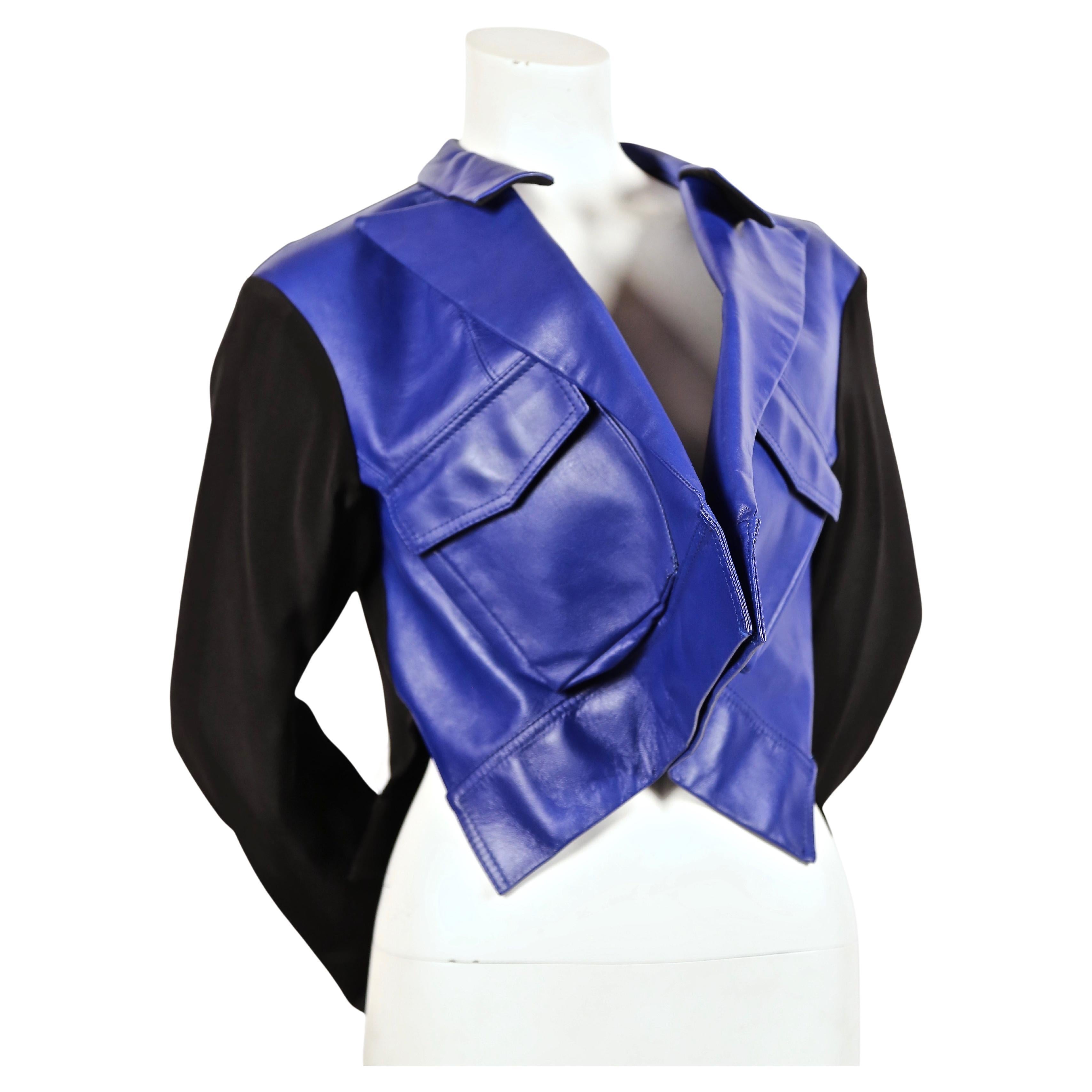 2007 YOHJI YAMAMOTO blue leather runway jacket with forced front - NEW with tags For Sale 2