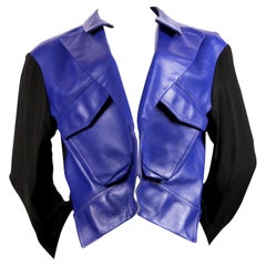 Veste de défilé YOHJI YAMAMOTO en cuir bleu avec devant forcé 2007 neuve avec étiquettes