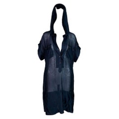 2007 Yve Saint Laurent Sheer Navy Blue Silk 2 Hooded & Slip Dress Set