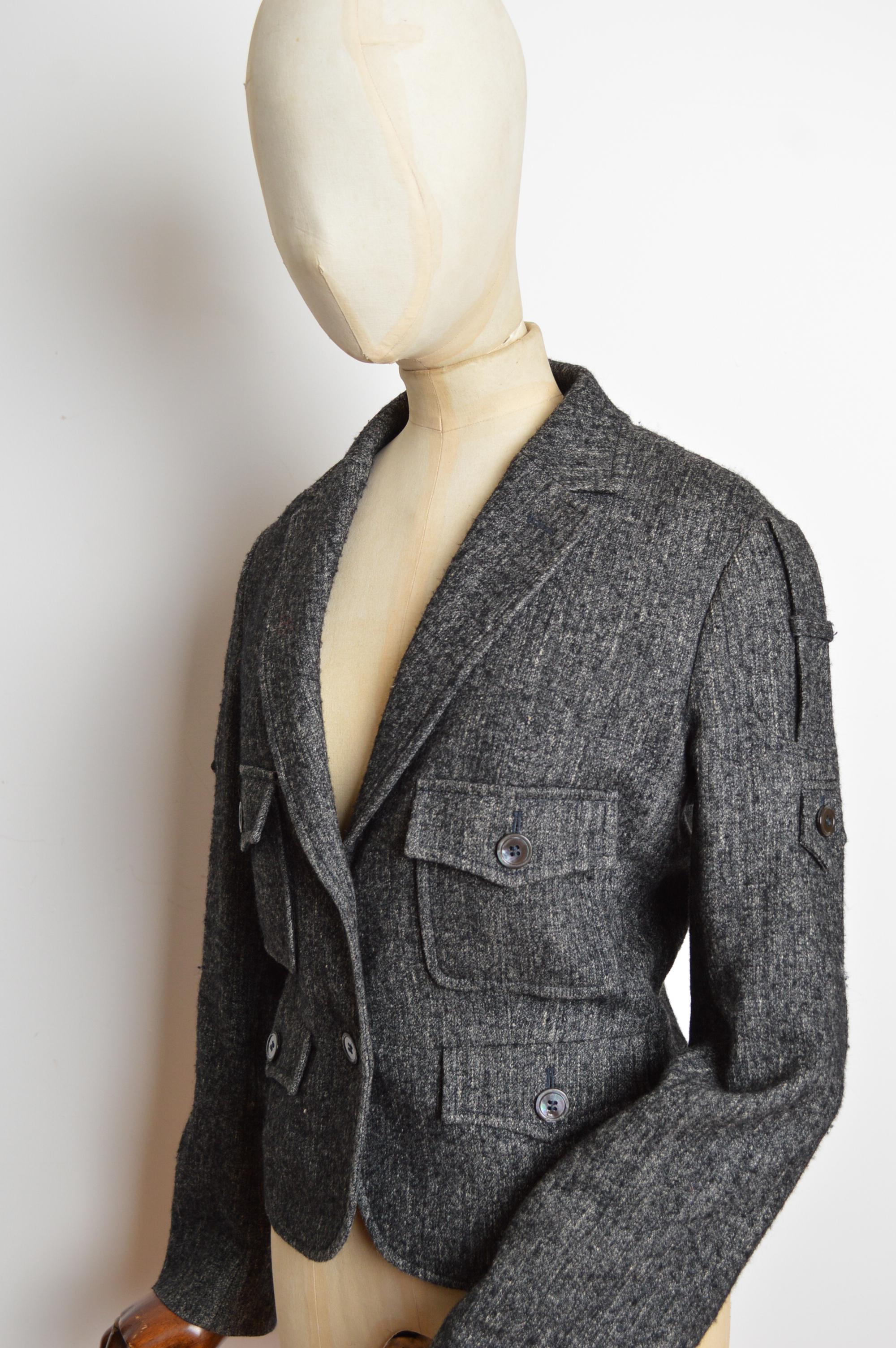 2007 Yves Saint Laurent Charcoal Grey Tailored Mottled Wool Military Blazer in vendita 10