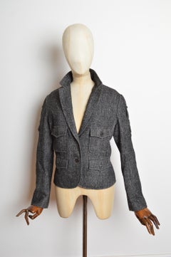 2007 Yves Saint Laurent Charcoal Grey Tailored Mottled Wool Military Blazer