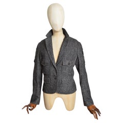 2007 Yves Saint Laurent Blazer militare sartoriale in lana screziata color grigio carbone