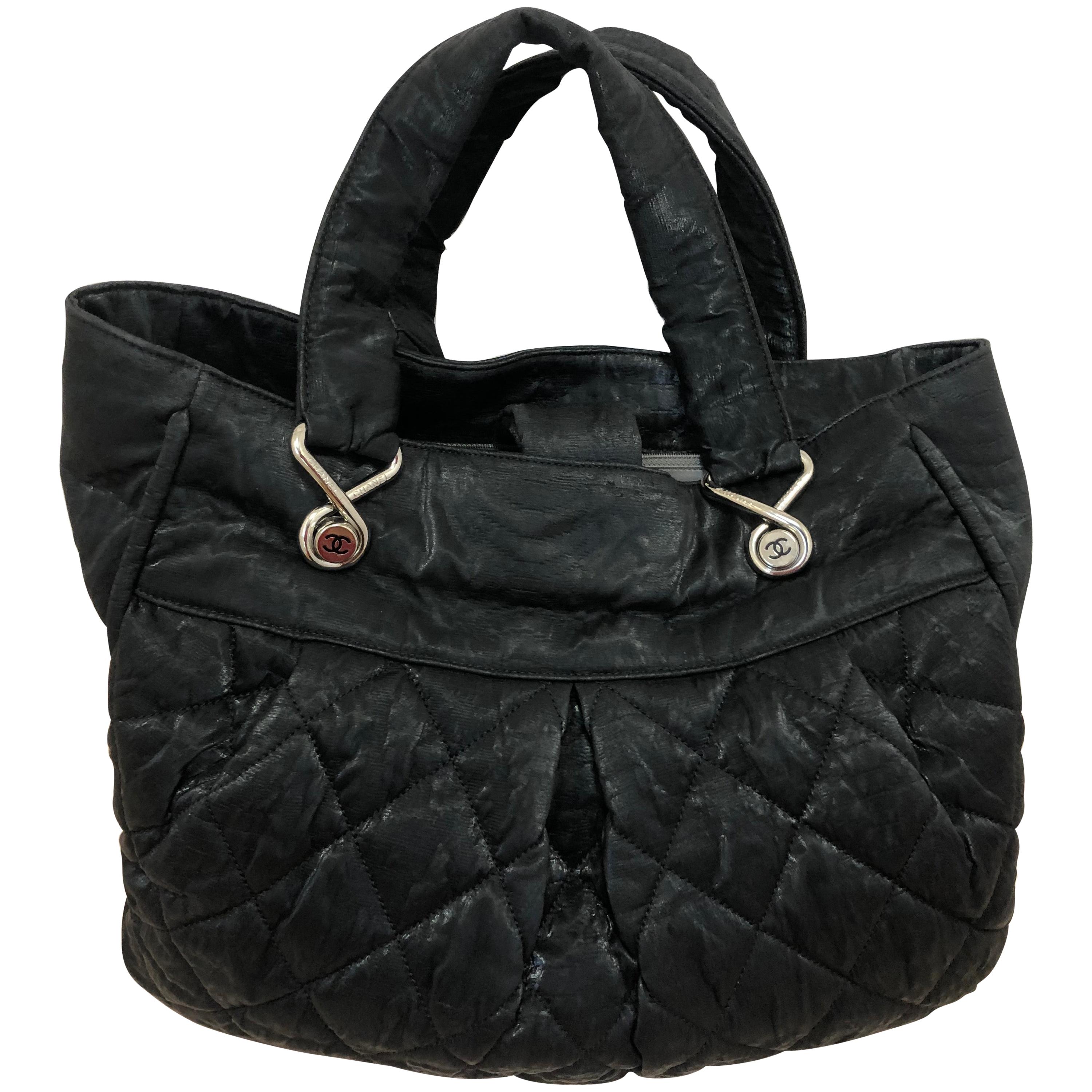 2008-2009 Chanel Black Quilted Waxed Shoulder Bag/Weekender w/Card & Certificate