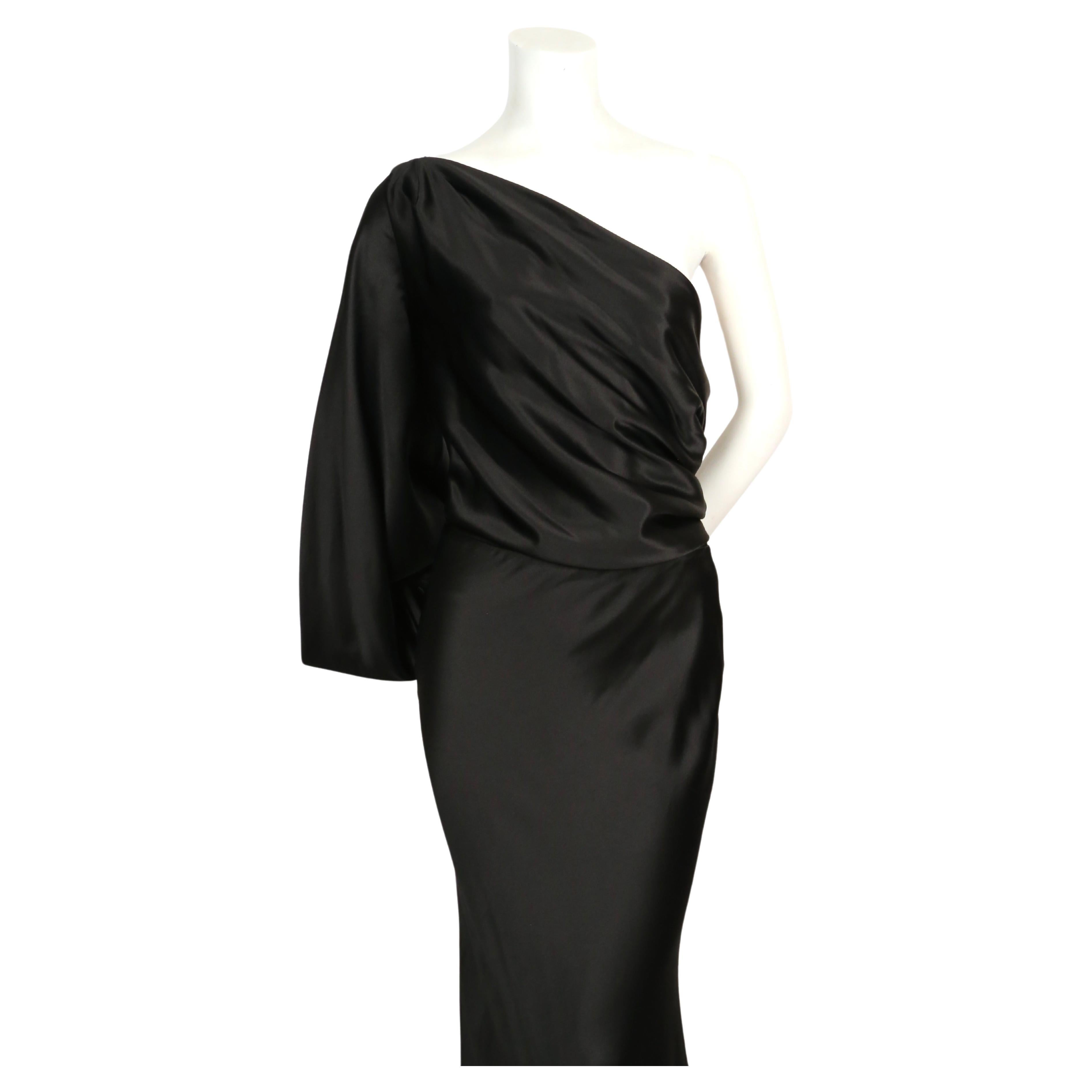 2008 ALEXANDER MCQUEEN black draped silk bias cut dress with asymmetrical bodice In Good Condition For Sale In San Fransisco, CA
