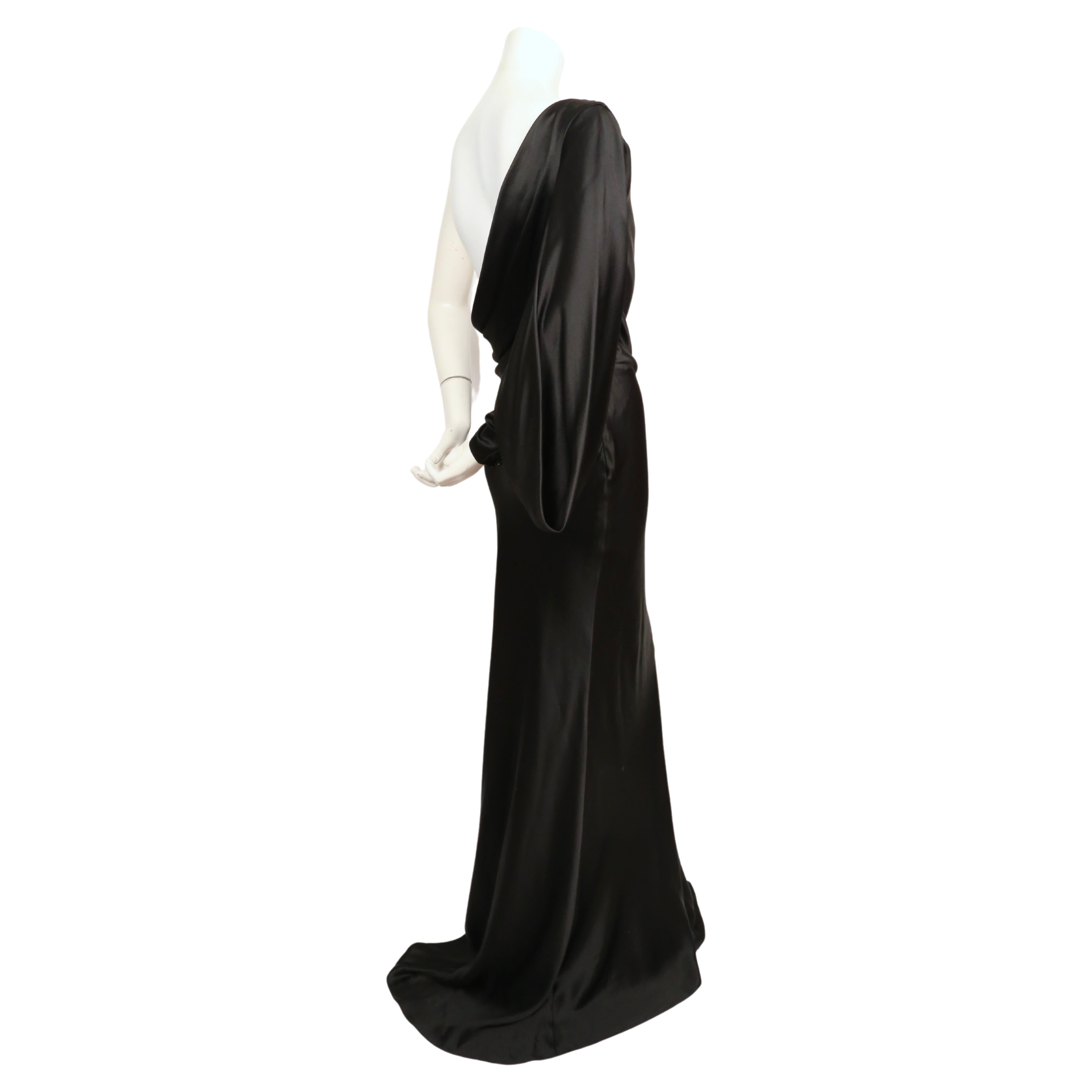 Women's 2008 ALEXANDER MCQUEEN black draped silk bias cut dress with asymmetrical bodice For Sale
