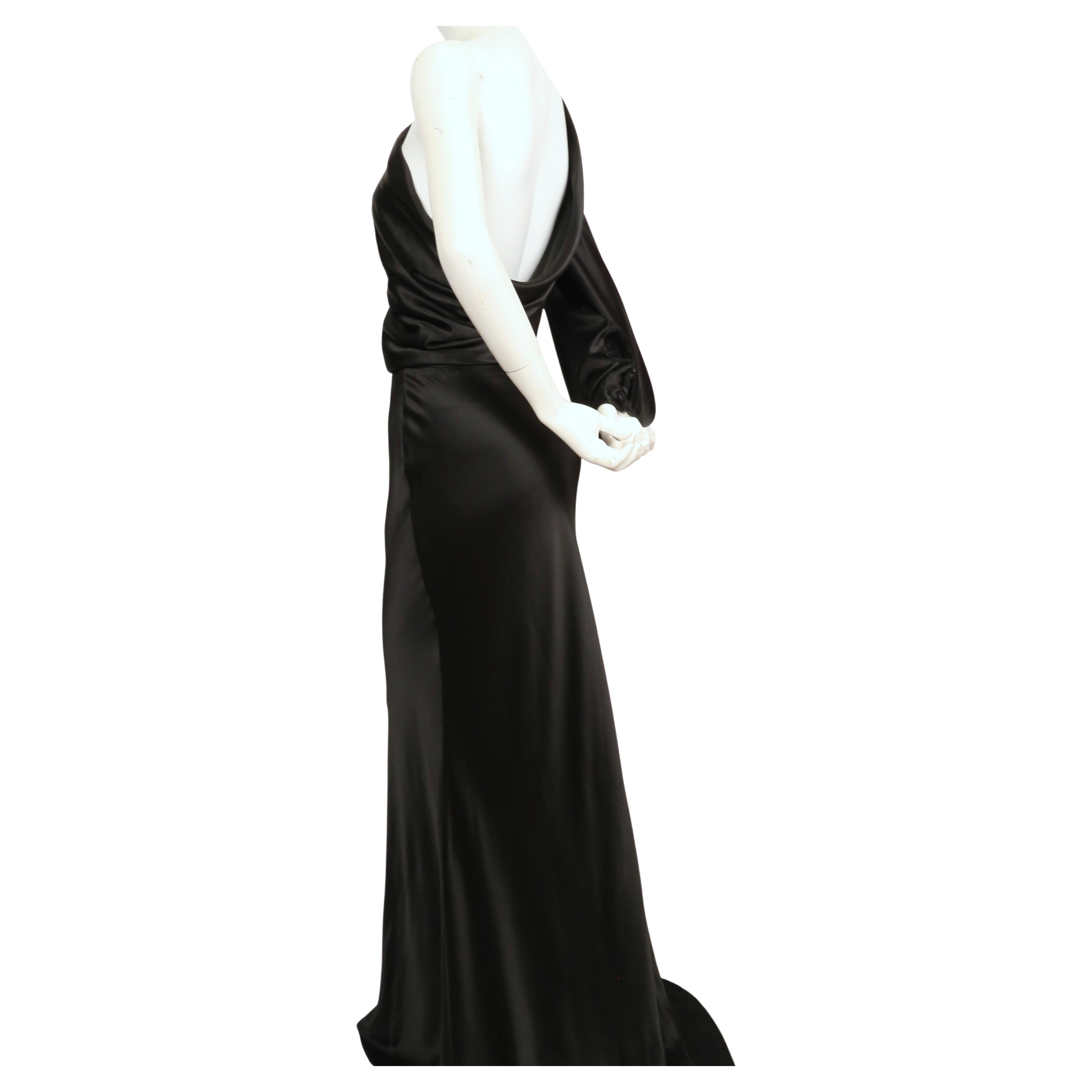 2008 ALEXANDER MCQUEEN black draped silk bias cut dress with asymmetrical bodice For Sale 1