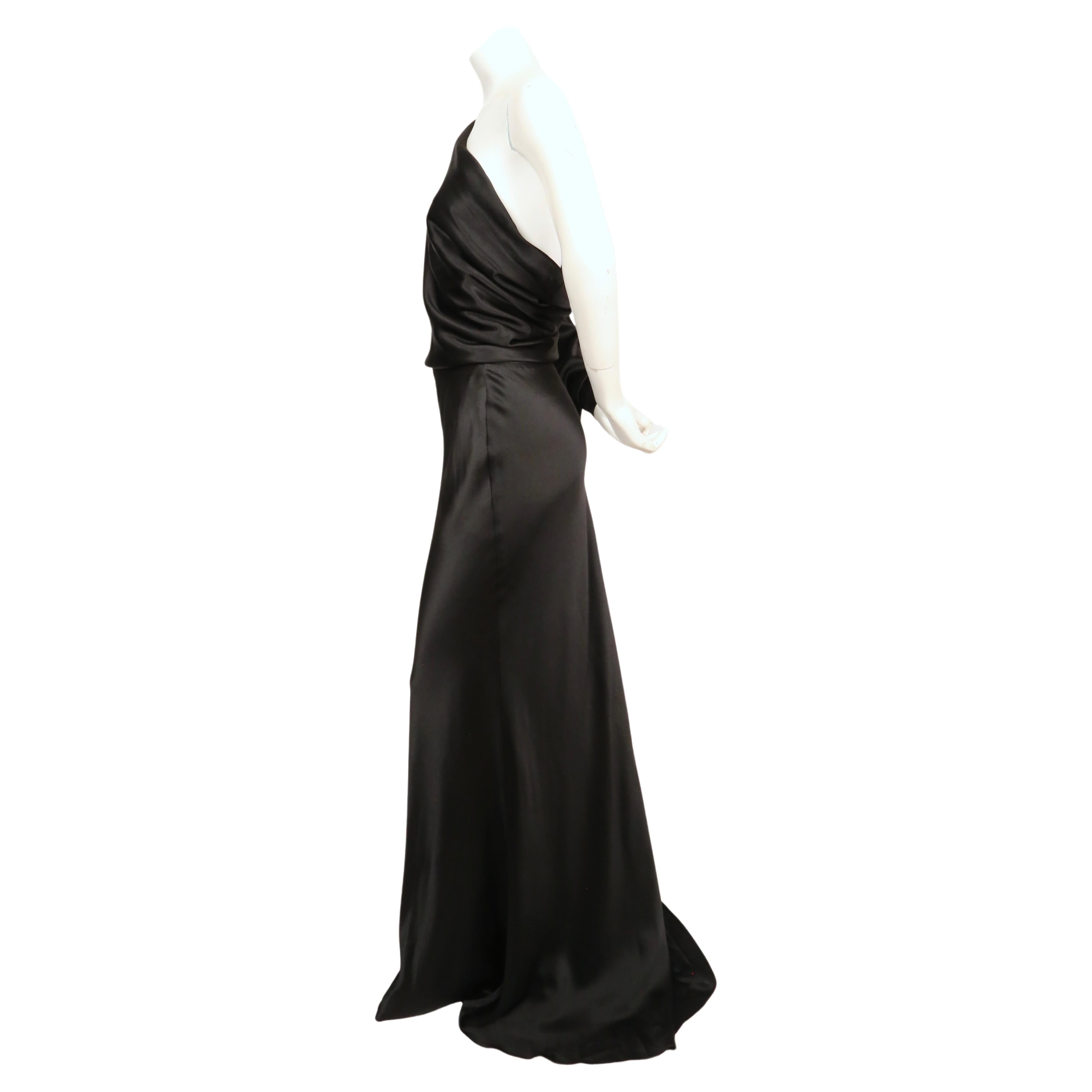 2008 ALEXANDER MCQUEEN black draped silk bias cut dress with asymmetrical bodice For Sale 2