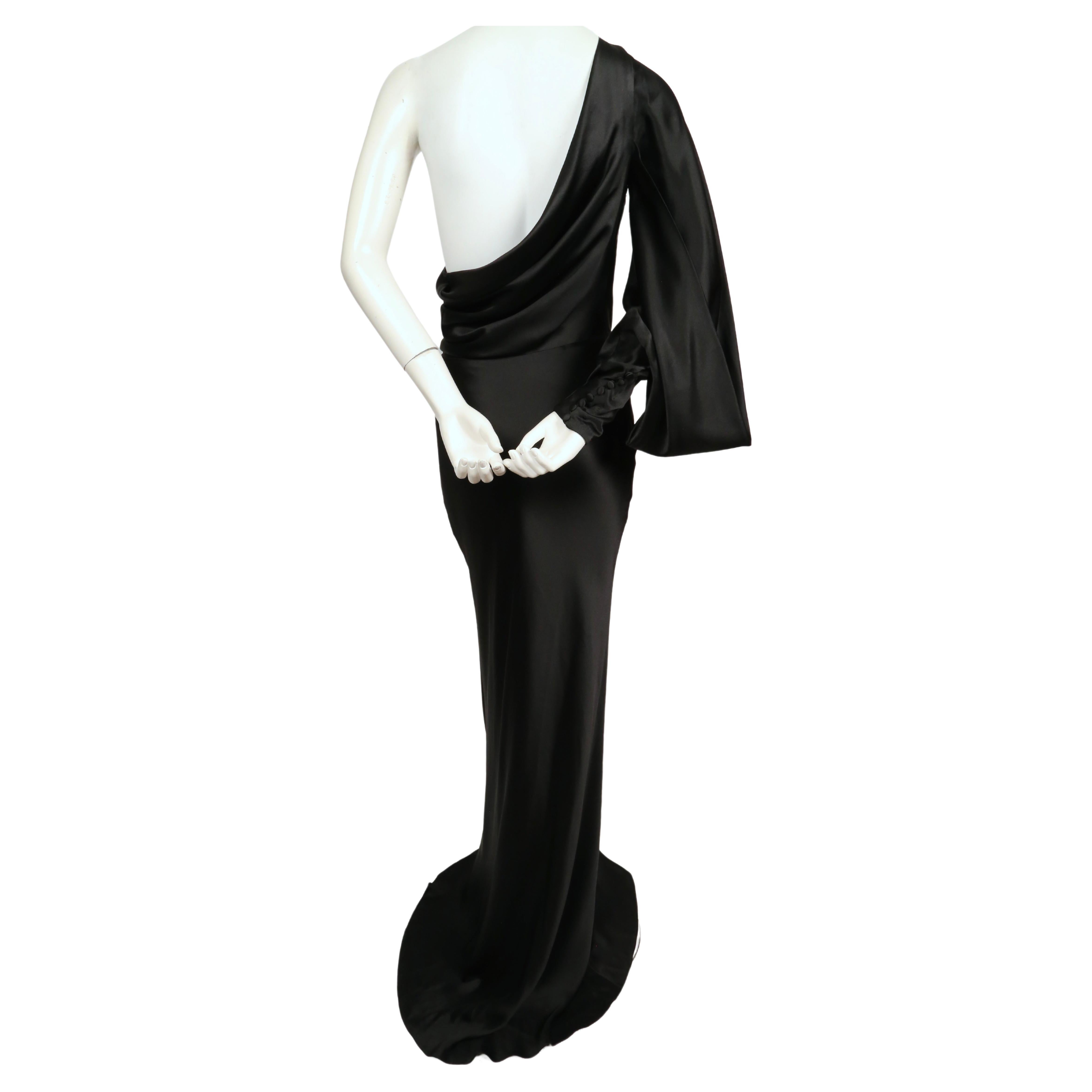2008 ALEXANDER MCQUEEN black draped silk bias cut dress with asymmetrical bodice For Sale 3