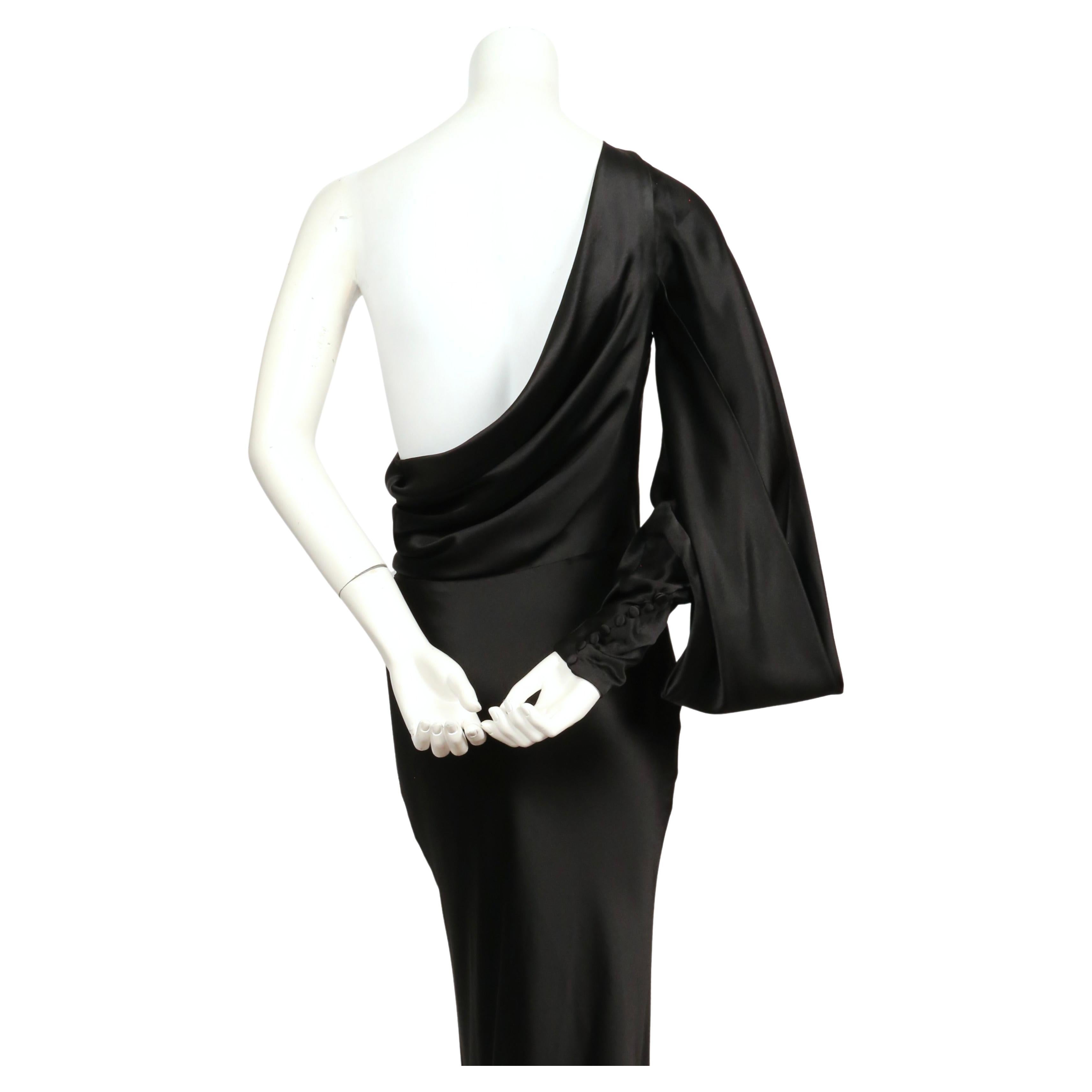 2008 ALEXANDER MCQUEEN black draped silk bias cut dress with asymmetrical bodice For Sale 4