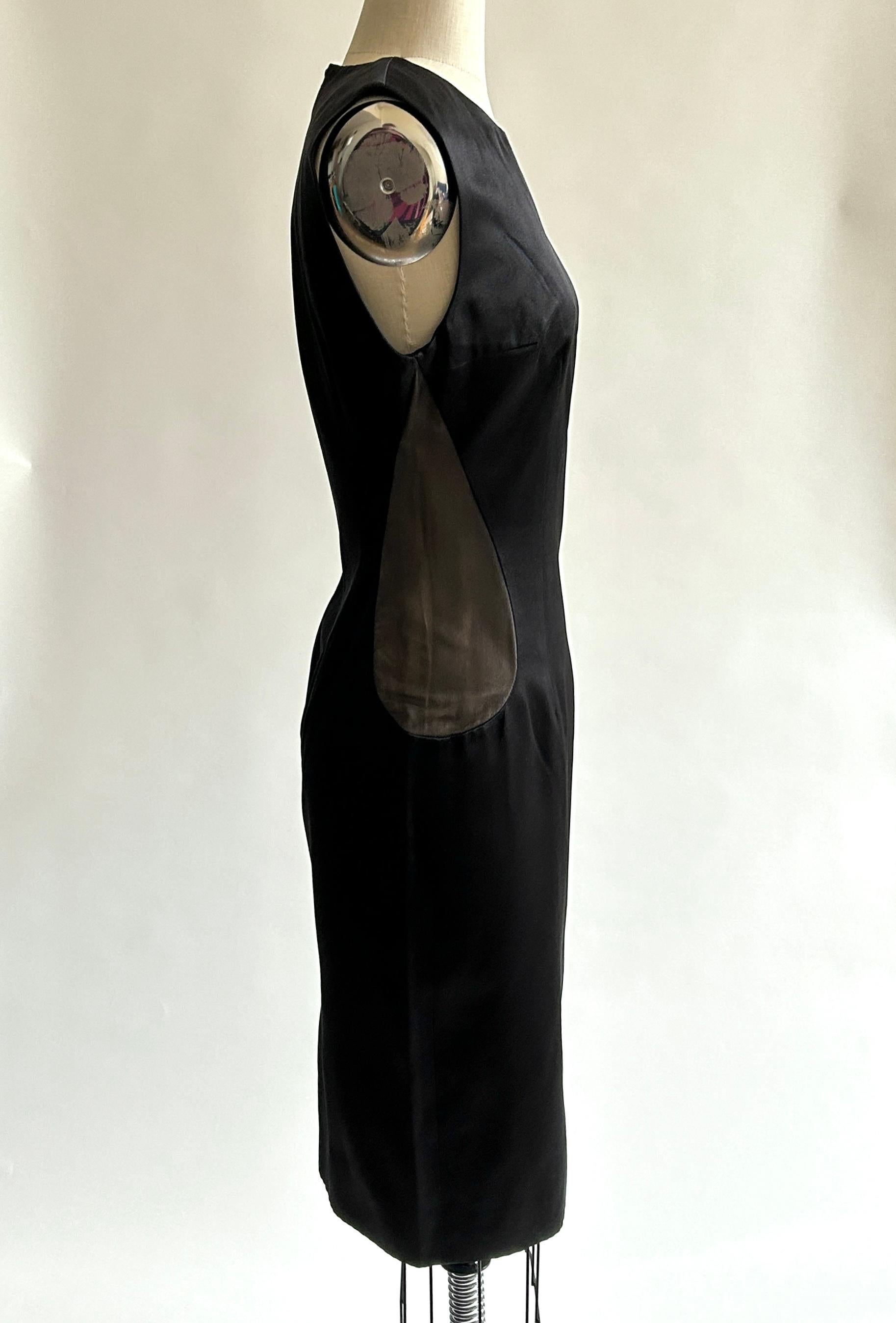 2008 Alexander McQueen Black Silk with Sheer Side Panels Dress In Excellent Condition For Sale In San Francisco, CA