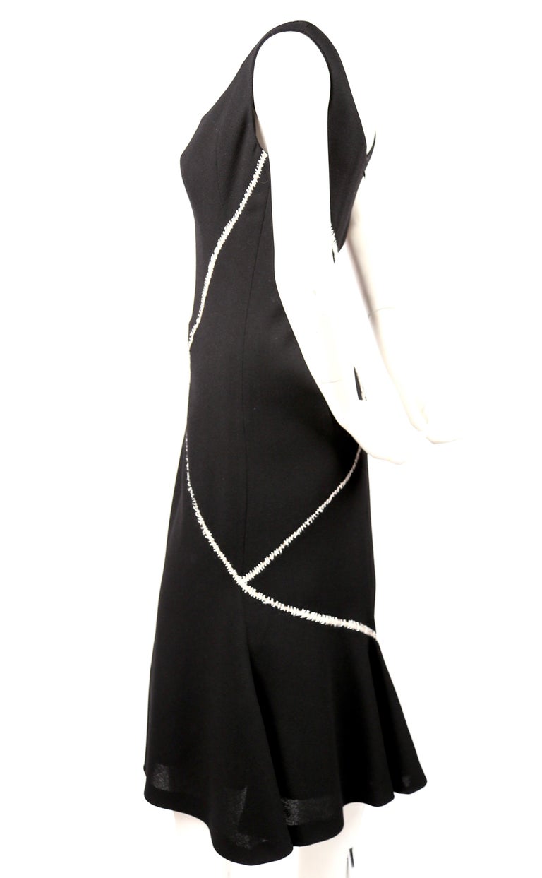 2008 ALEXANDER MCQUEEN black wool dress with white stitching For Sale