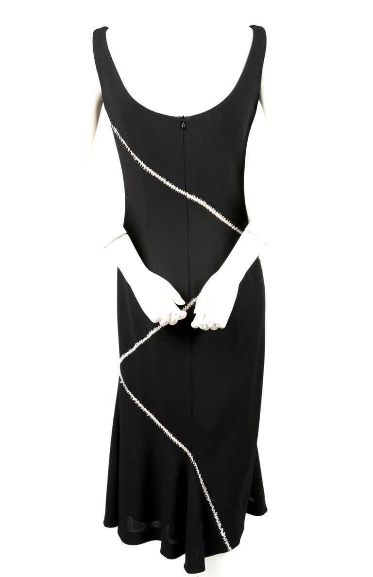 2008 ALEXANDER MCQUEEN black wool dress with white stitching For Sale