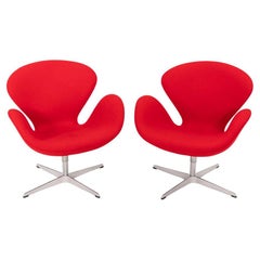 2008 Arne Jacobsen for Fritz Hansen Swan Lounge Chair in Red Fabric 3x Available