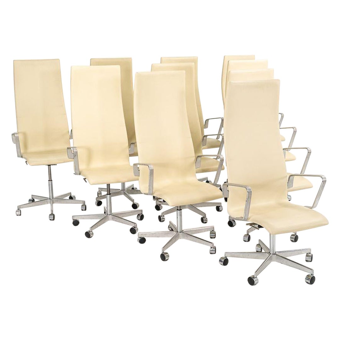 Chaise de salle à manger ou de bureau Oxford à dossier haut en cuir crème Arne Jacobsen, 2008