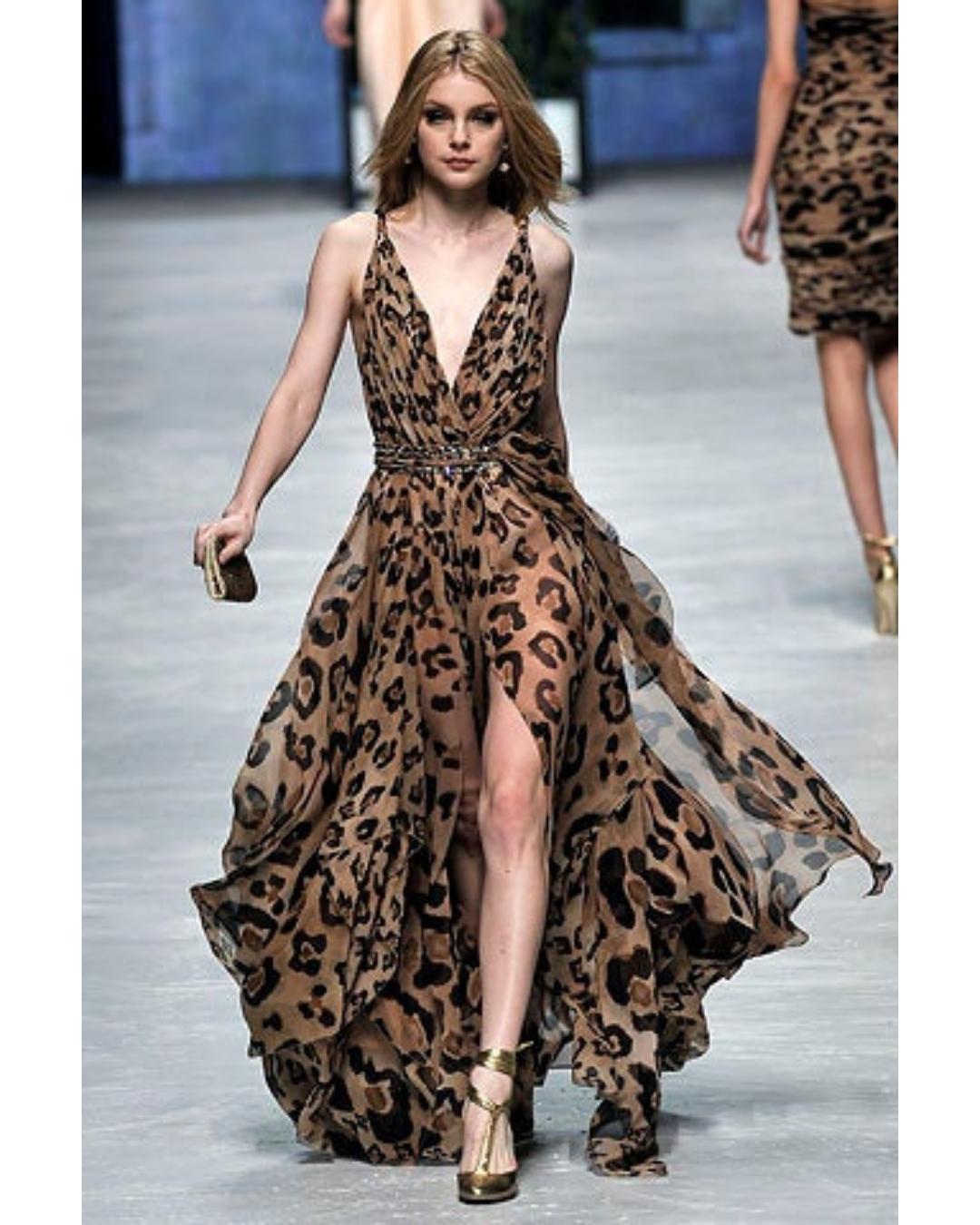 2008 Blumarine Runway Leopard Chiffon Maxi-Dress with Crystal Waistband For Sale 1