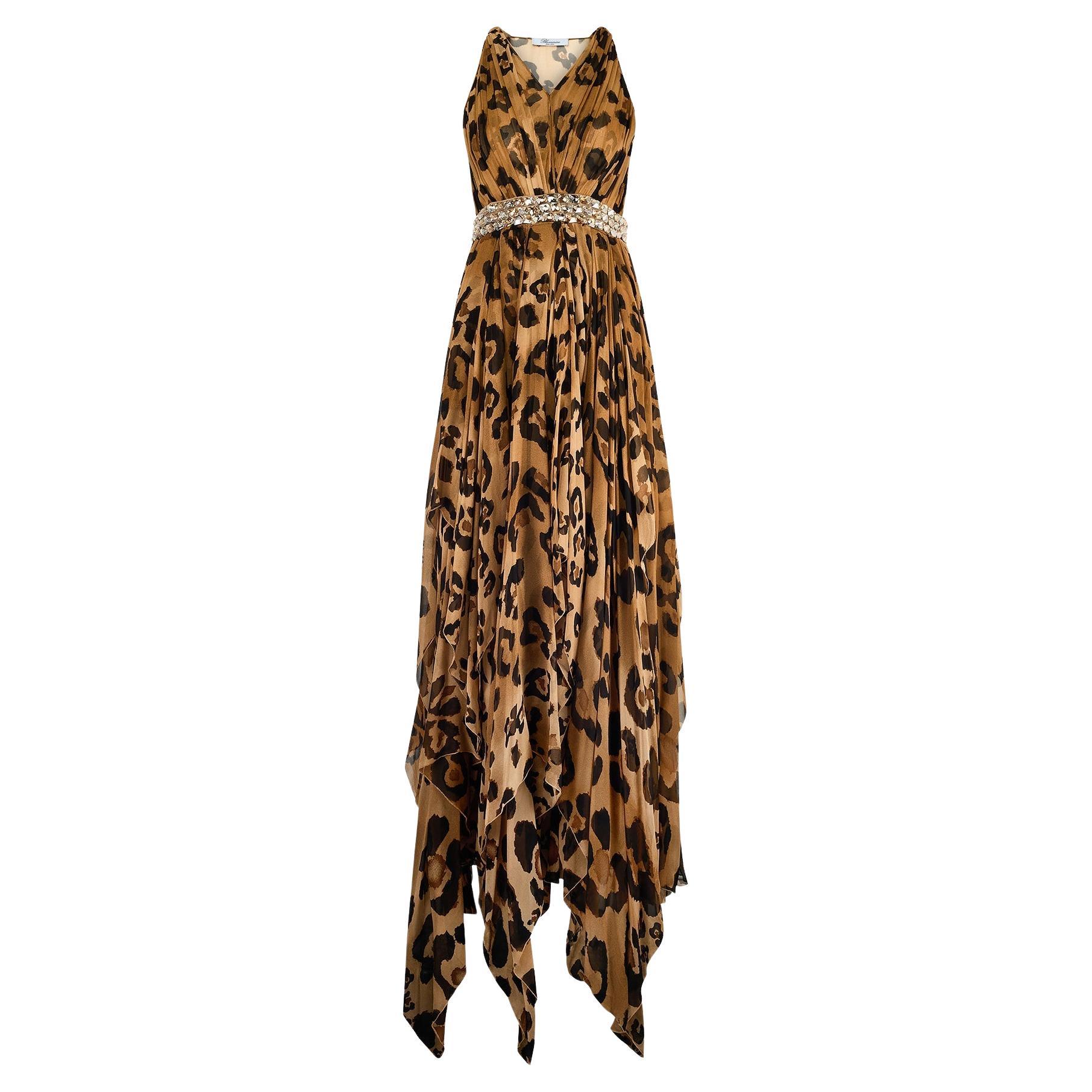 2008 Blumarine Runway Leopard Chiffon Maxi-Dress with Crystal Waistband For Sale